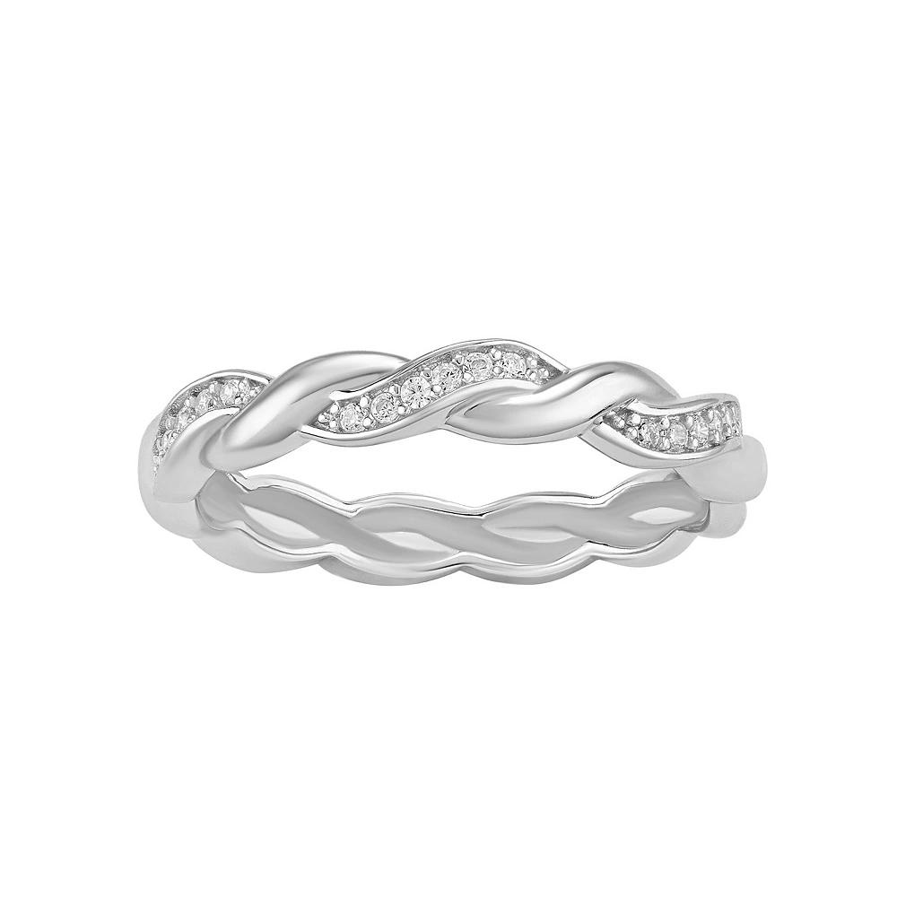 PRIMROSE Two Tone Sterling Silver Cubic Zirconia Twisted Band Ring, Women's, Size: 9, Sterling Clear Product Image