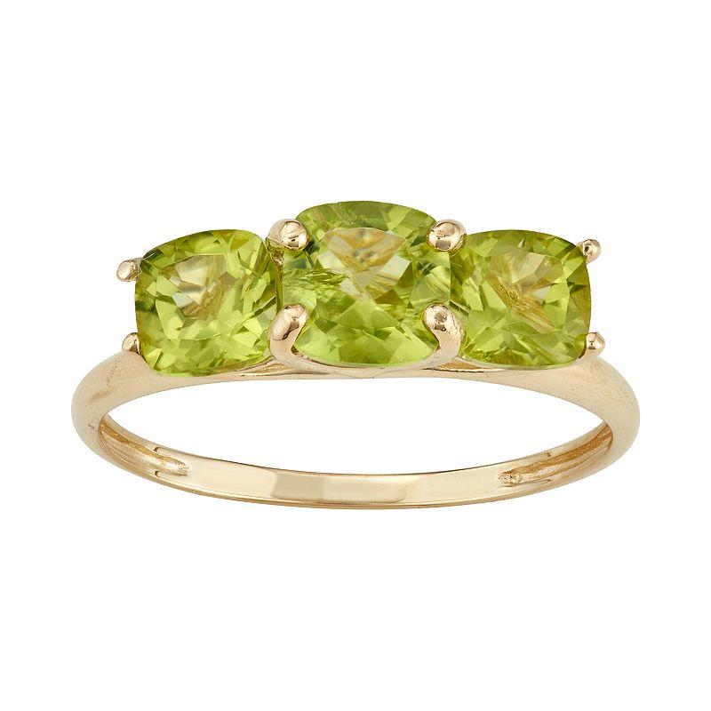 Designs by Gioelli 10k Gold 3-Stone Cushion Ring, Women's, Size: 9, Peridot Product Image