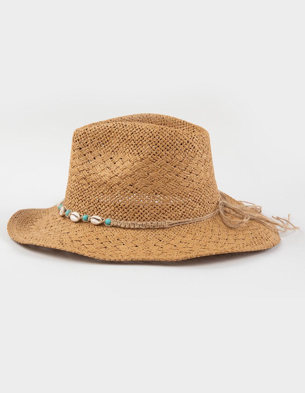 Puka Shell Womens Straw Cowboy Hat - KHAKI Product Image