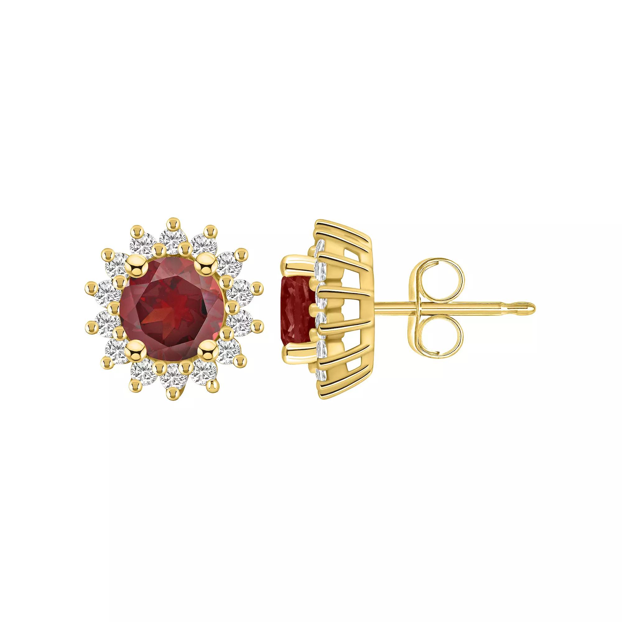 Alyson Layne 14k Gold Round Amethyst 1/2 Carat T.W. Diamond Halo Stud Earrings, Women's Product Image