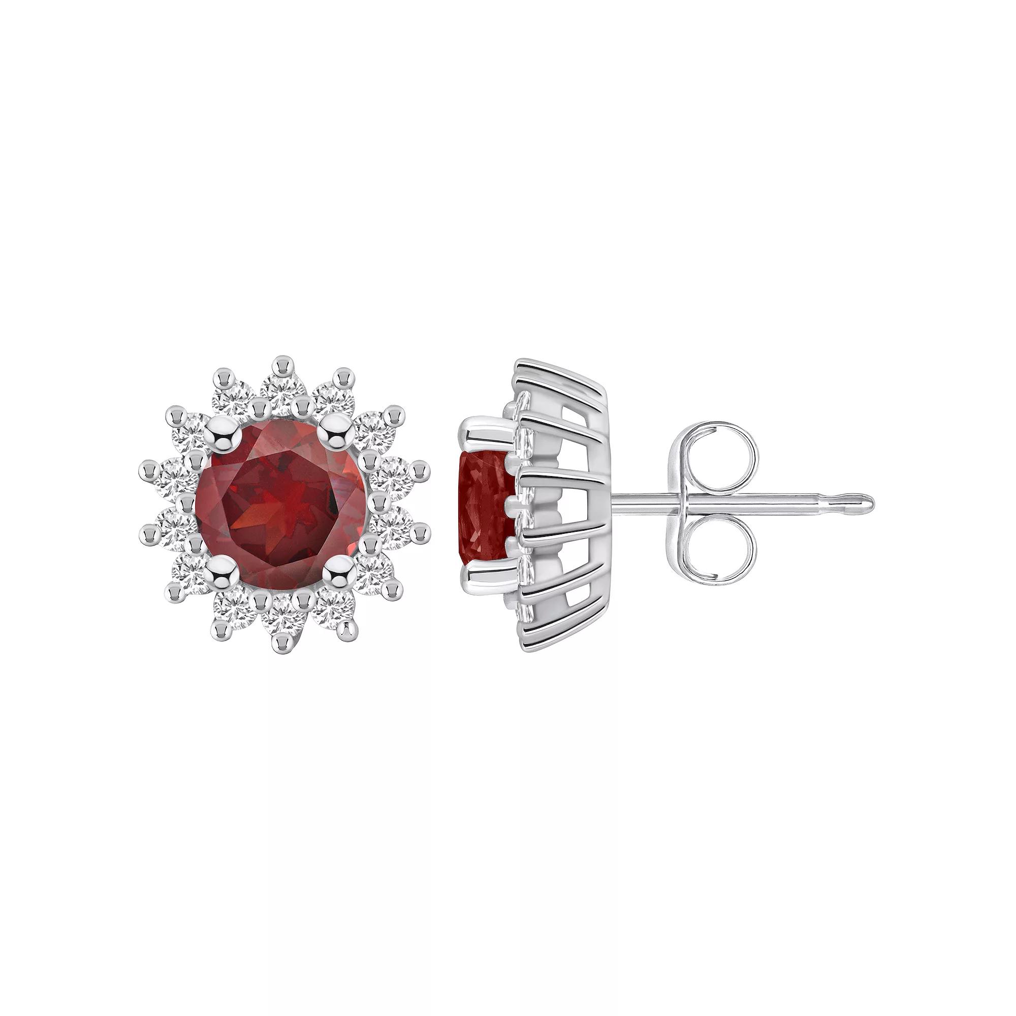Alyson Layne 14k White Gold Round Garnet 1/2 Carat T.W. Diamond Halo Stud Earrings, Women's Product Image