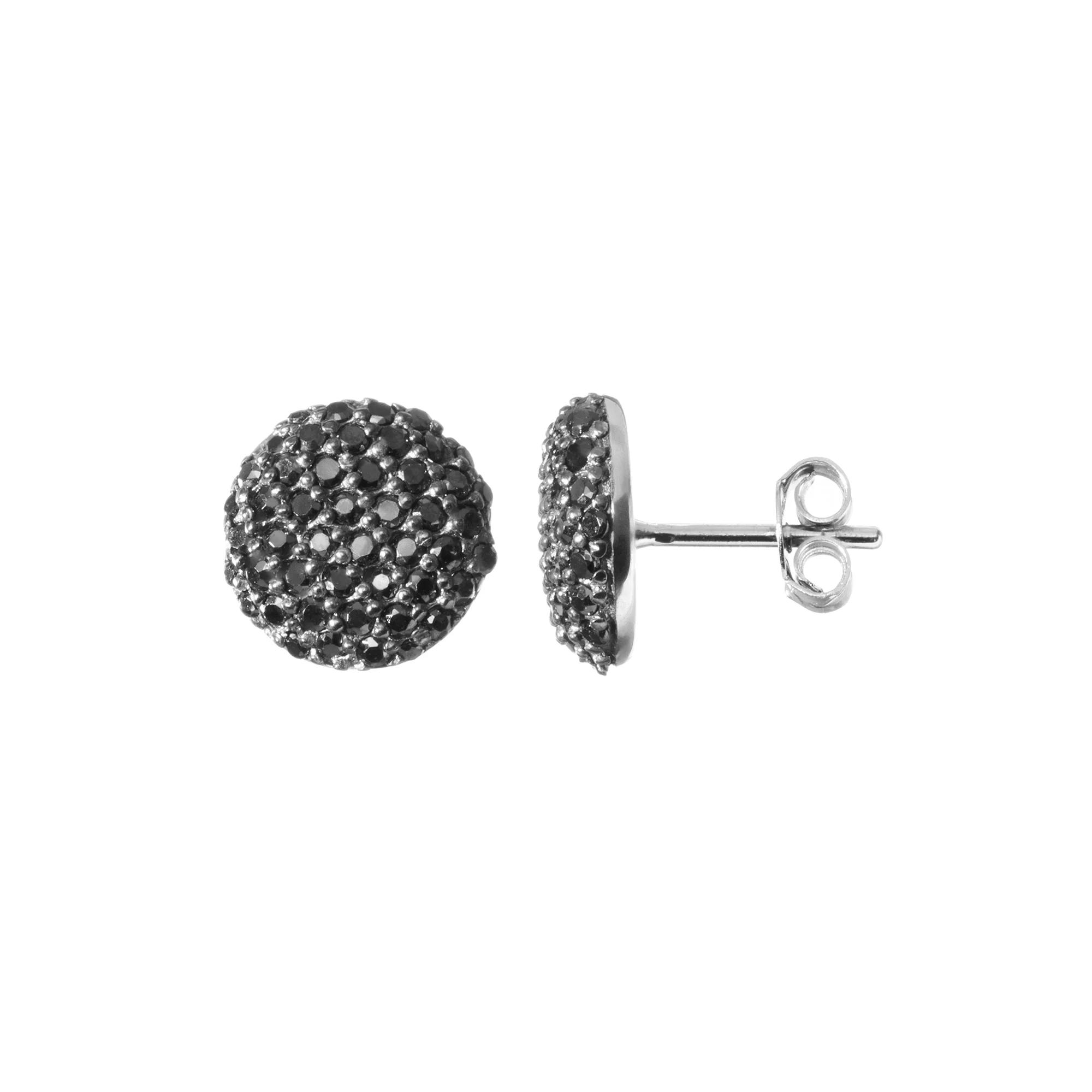 Sophie Miller Black Cubic Zirconia Black-Rhodium Plated Sterling Silver Button Stud Earrings, Women's Product Image