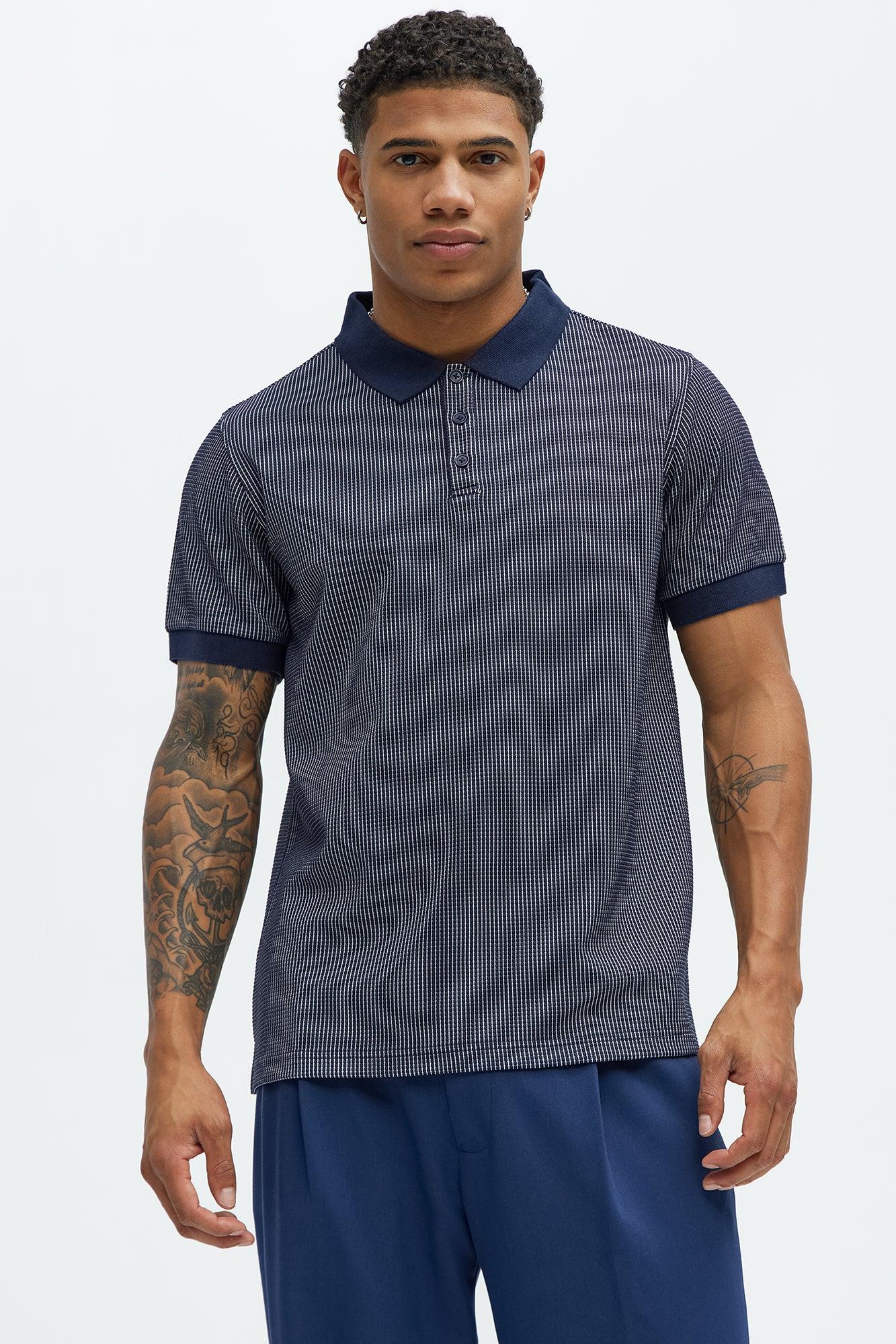 Subtle Waffle Textured Polo - Navy Product Image