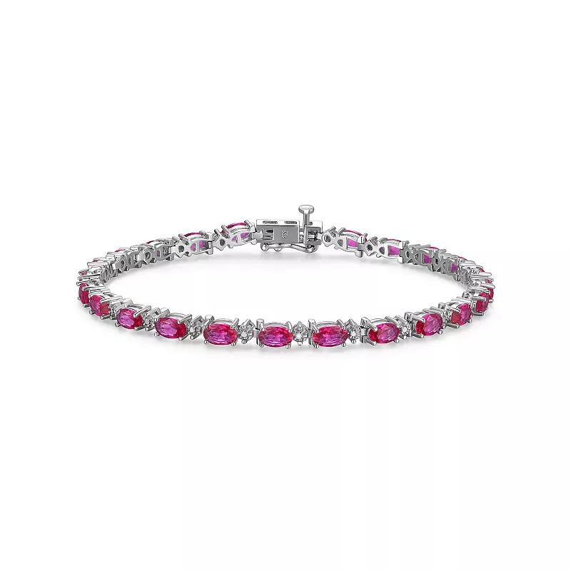 Sterling Silver Birthstone Diamond Accent Tennis Bracelet, Women's, Size: 7.25", Created Red July Product Image