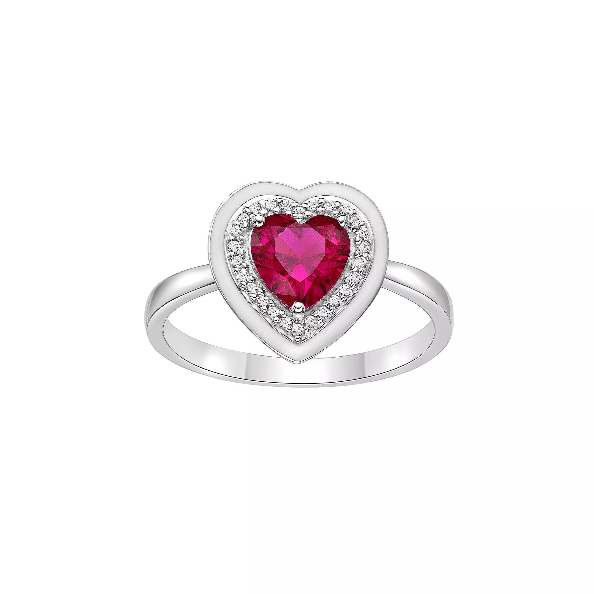 Gemminded Sterling Silver Lab-Created Ruby & Lab-Created White Sapphire Heart Ring, Women's, Size: 8 Product Image