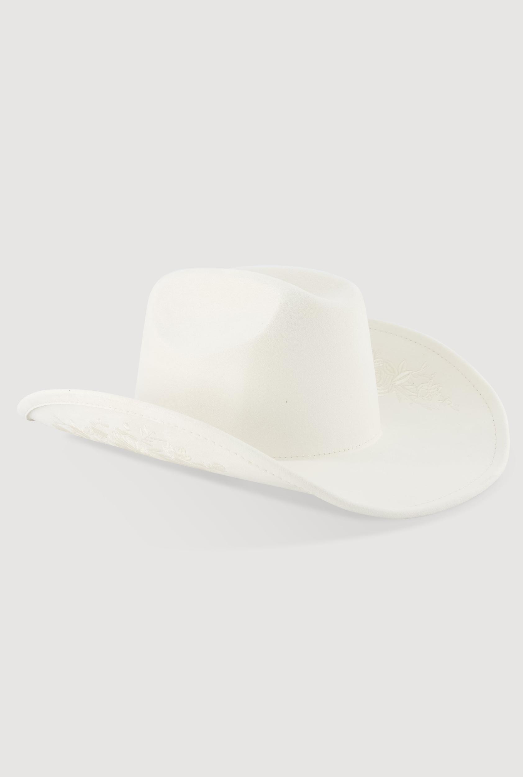 Faux Suede Floral Embroidered Cowboy Hat Female Product Image