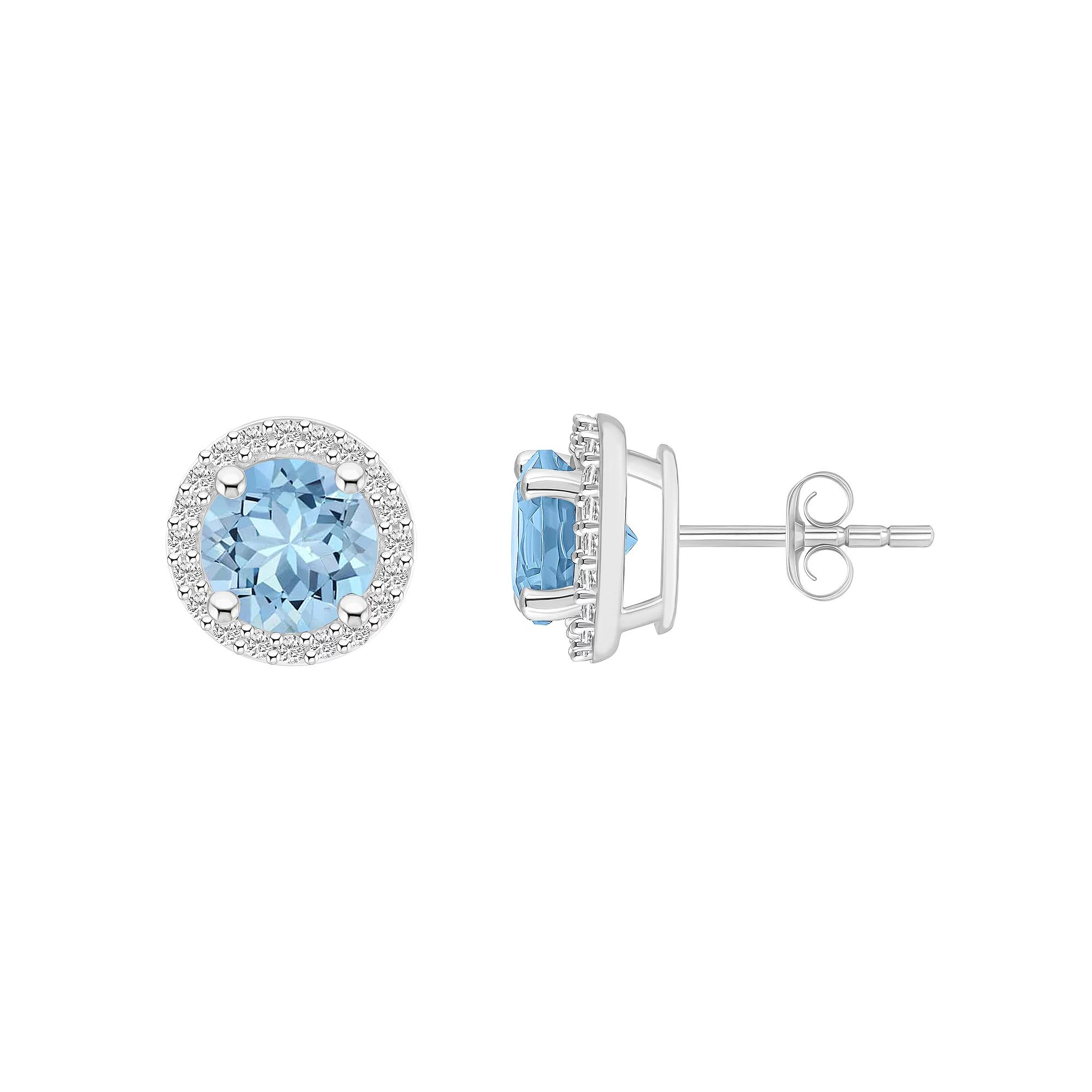 Celebration Gems 10k White Gold Gemstone & Lab-Created White Sapphire Halo Stud Earrings, Women's, Simulated Aquamarine Product Image