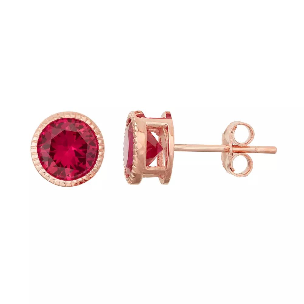 Designs by Gioelli 14k Rose Gold Over Silver Lab-Created Ruby Stud Earrings, Women's, Pink Tone Product Image