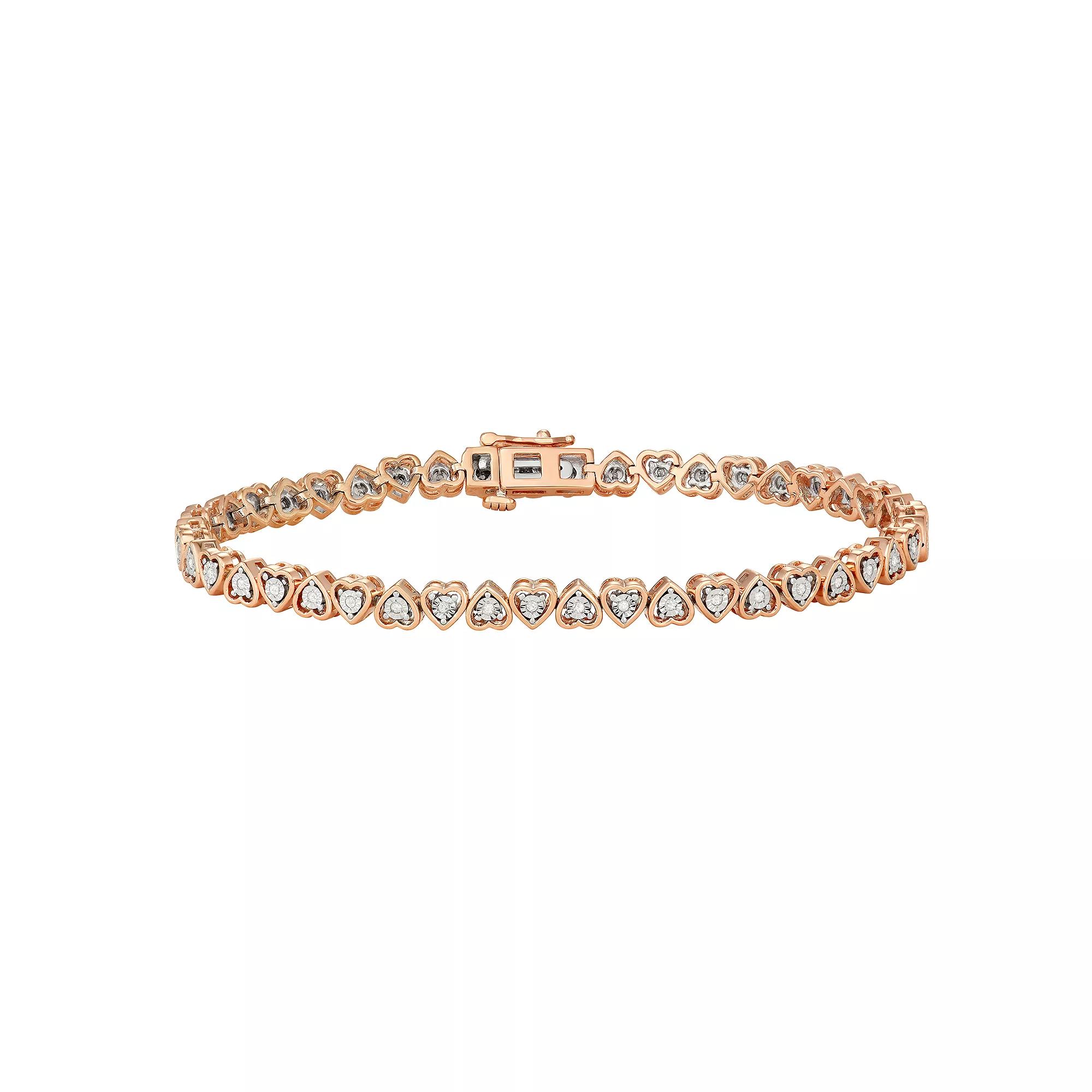 Sterling Silver 1/4 Carat T.W. Diamond Heart Tennis Bracelet, Womens Pink Tone Product Image