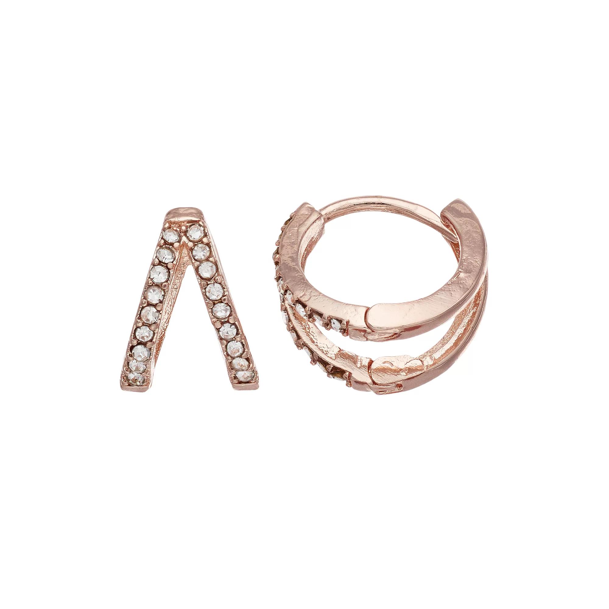 LC Lauren Conrad Split Nickel Free Huggie Hoop Earrings, Women's, Rose Gold Tone Product Image