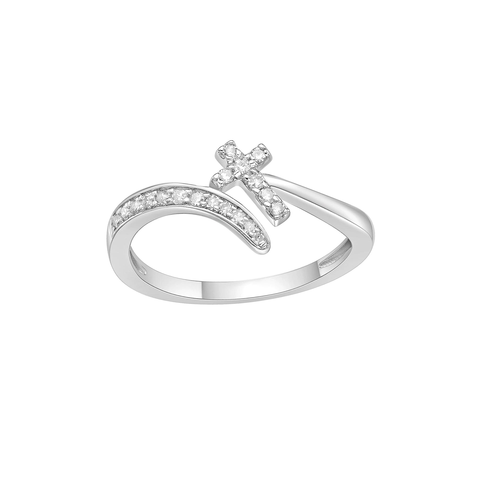 Gemminded Sterling Silver 1/6 Carat T.W. Diamond Cross Ring, Women's,  Product Image