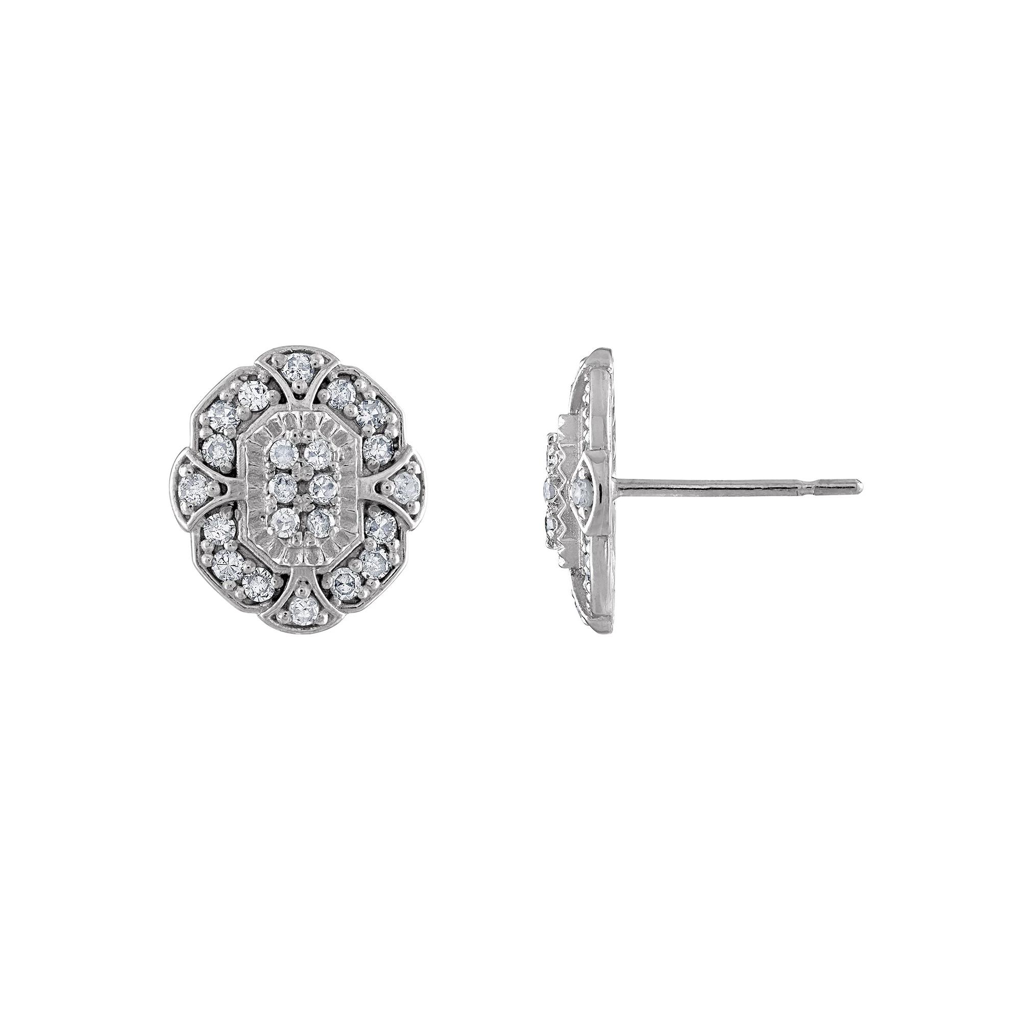 Tiara 10k White Gold Diamond Deco Stud Earrings, Women's Product Image