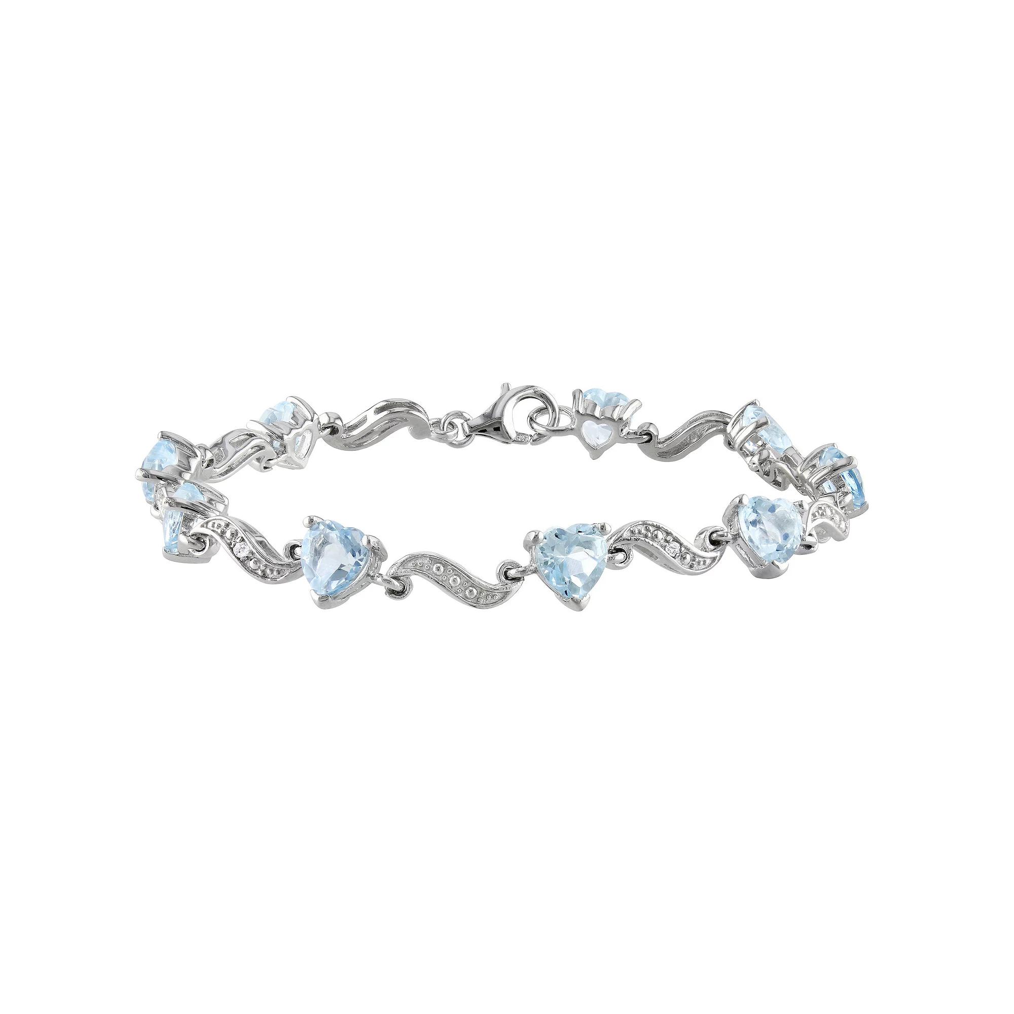 Stella Grace Sterling Silver Blue Topaz & Diamond Accent Heart Link Bracelet, Women's, Size: 7" Product Image