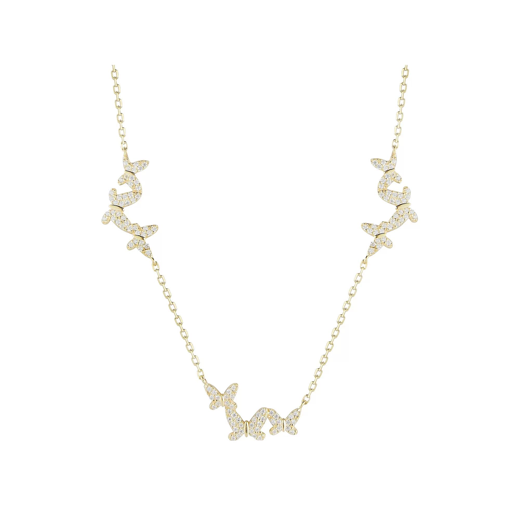 Sunkissed Sterling Cubic Zirconia Triple Butterfly Collar Necklace, Women's, Gold Tone Product Image
