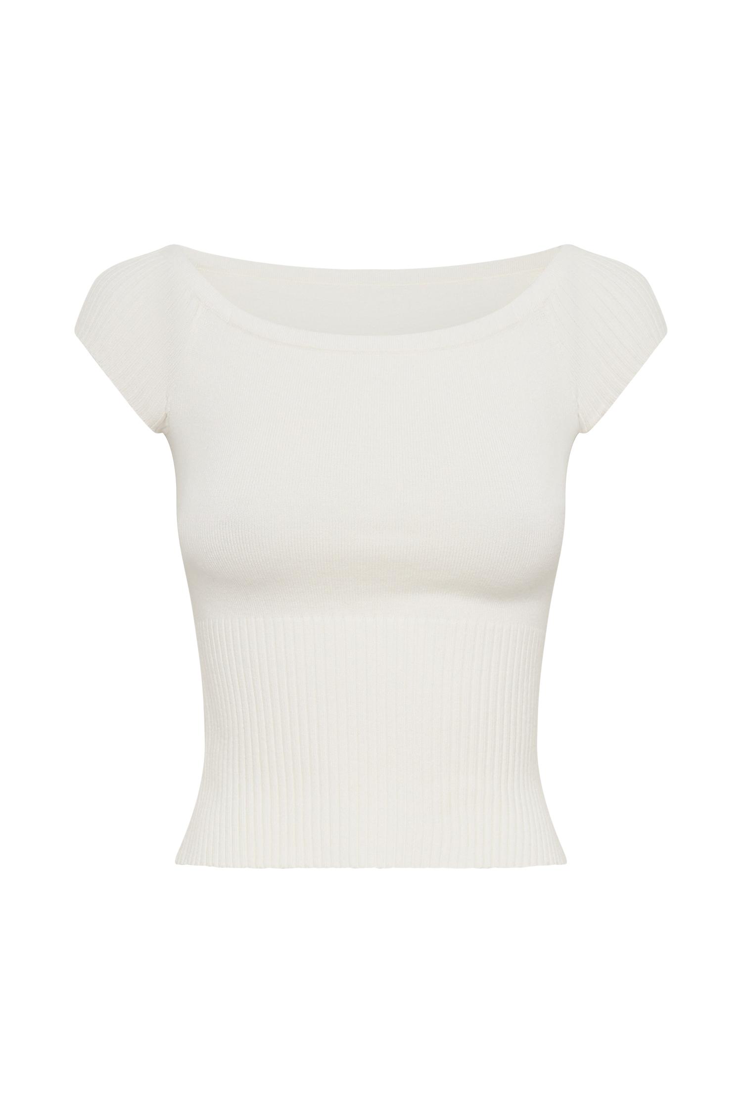 Mathilde Ribbed Knit Off Shoulder Top - Ivory Product Image