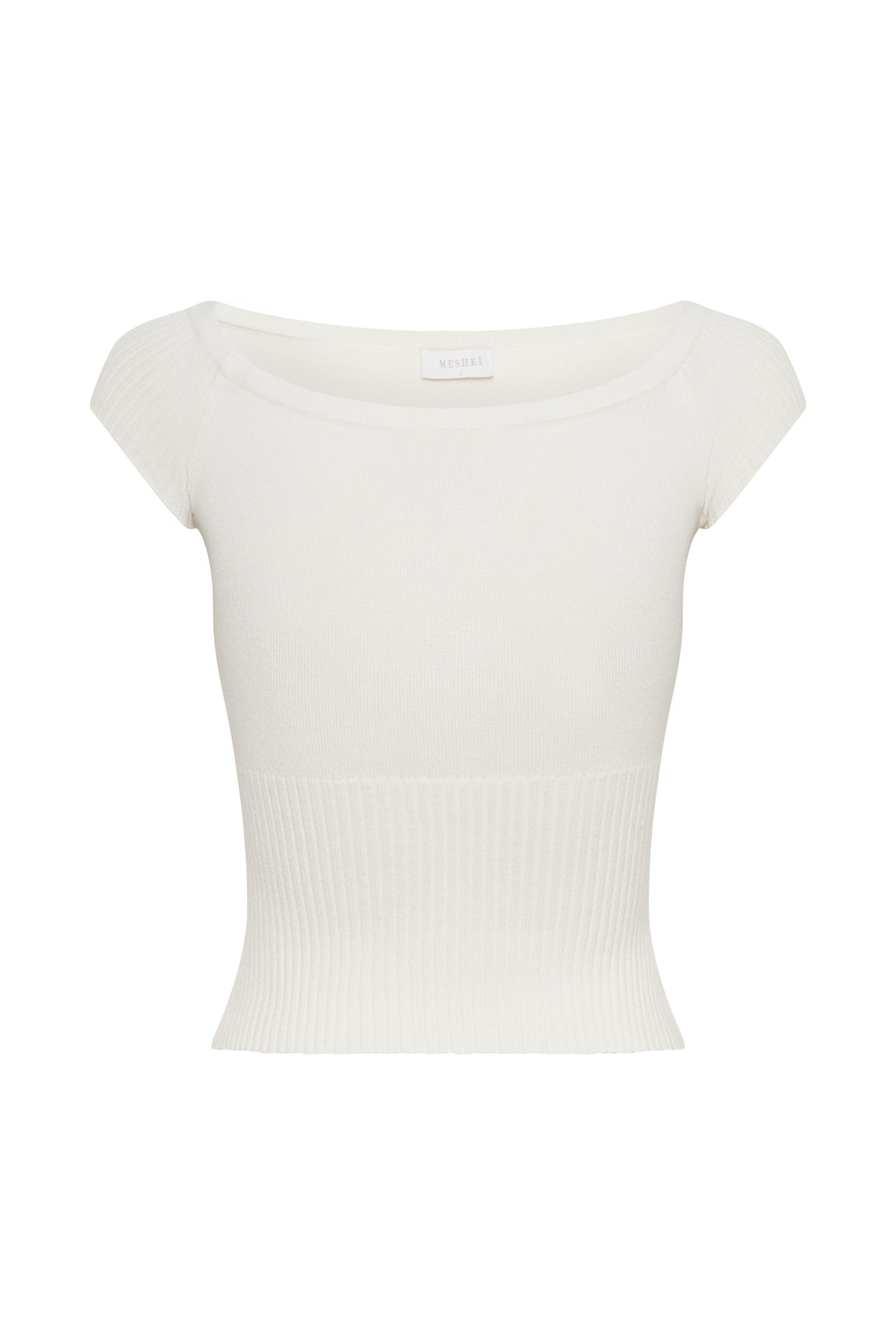 Mathilde Ribbed Knit Off Shoulder Top - Ivory Product Image
