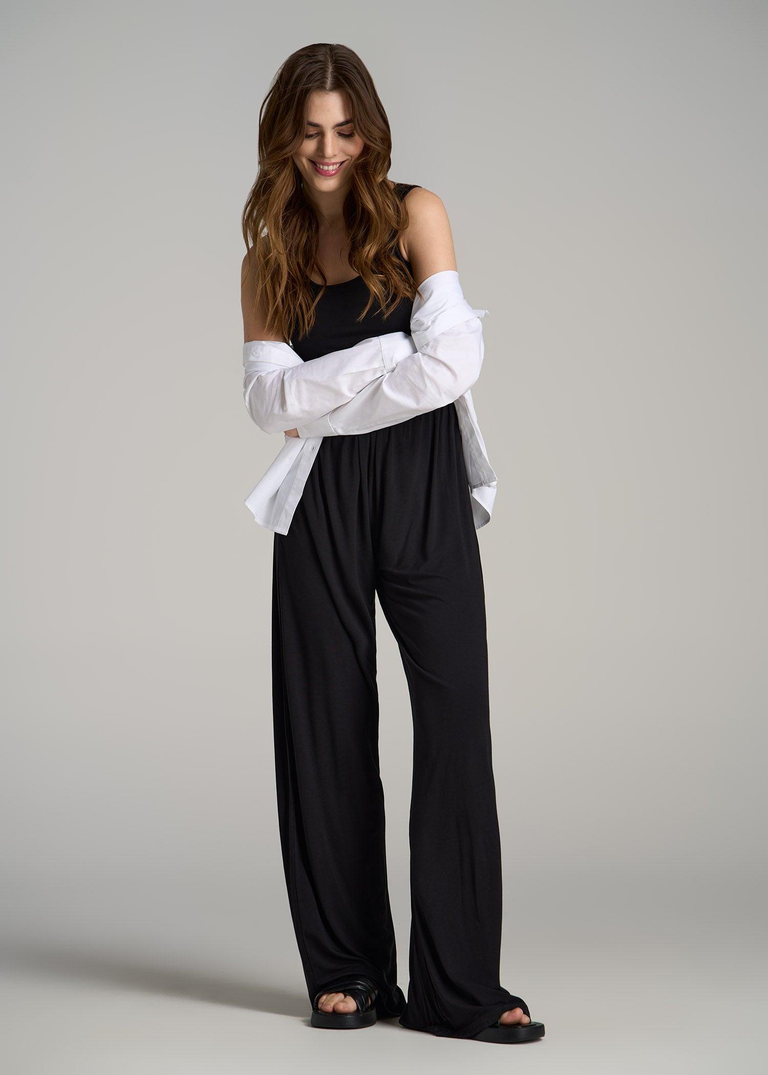 Jersey Tank Wide-Leg Jumpsuit with Pockets for Tall Women in Black Female Product Image