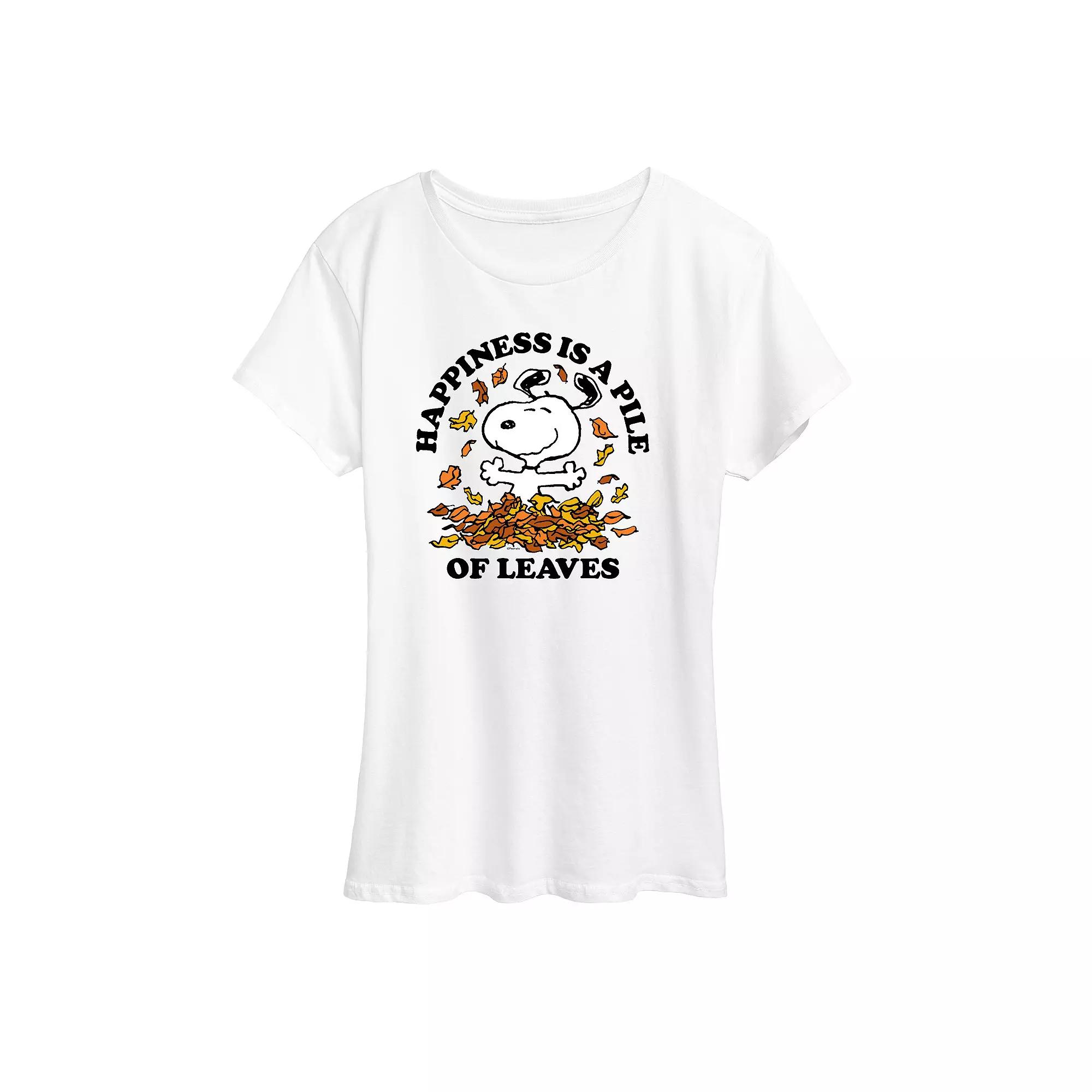 Women's Peanuts Snoopy Pile Of Leaves Graphic Tee, Girl's,  Product Image