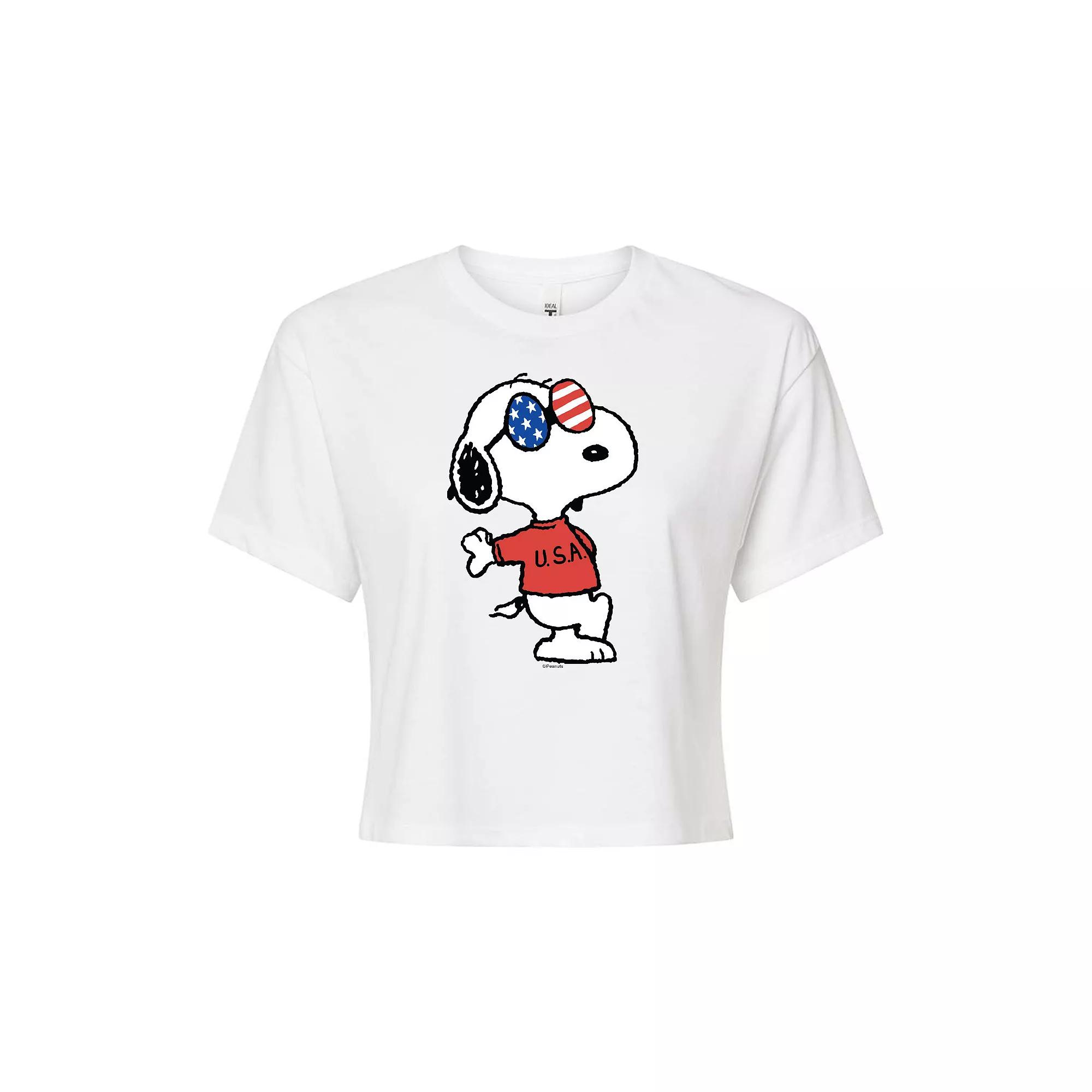 Juniors' Peanuts USA Snoopy Cropped Tee, Girl's,  Product Image