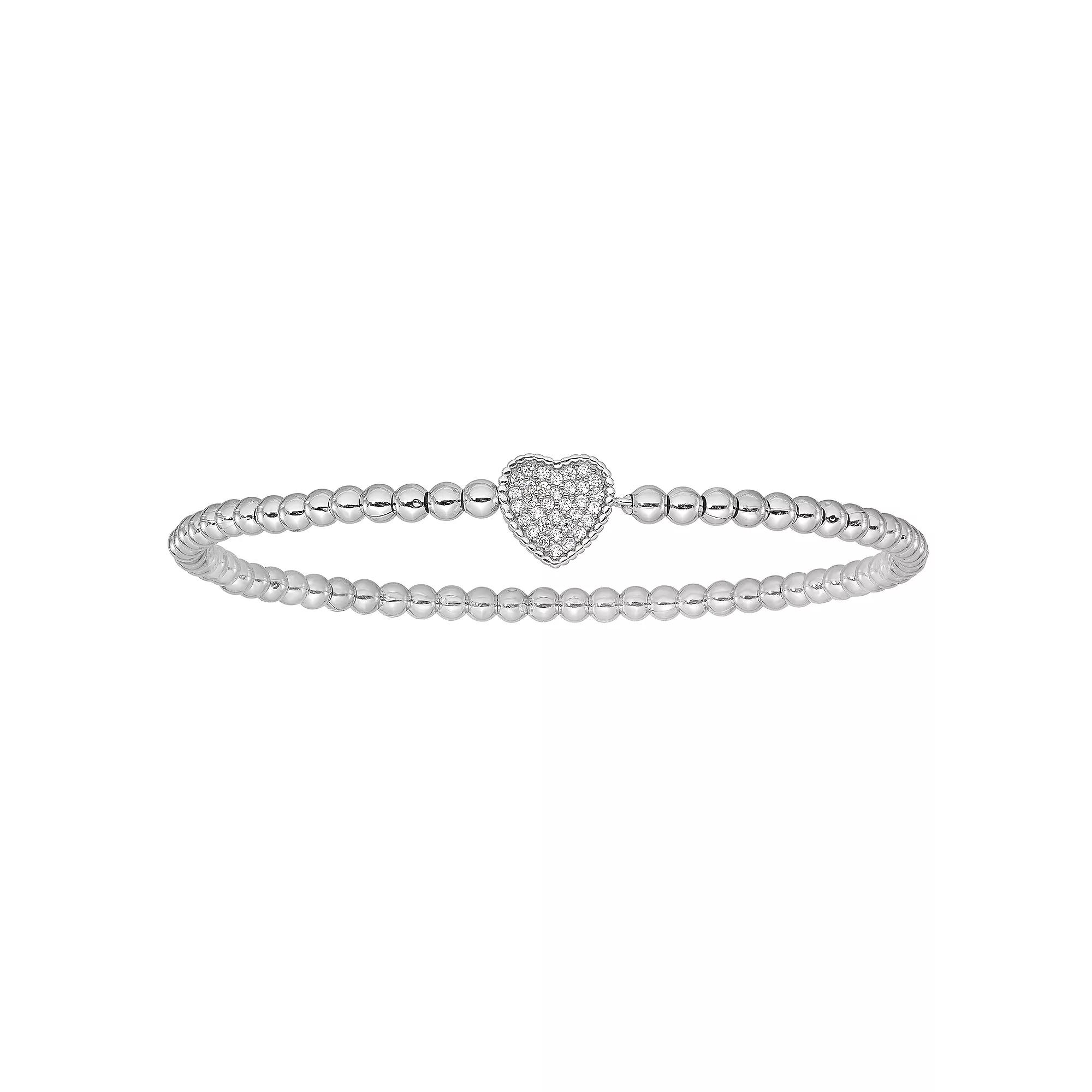 Sophie Miller Sterling Silver Cubic Zirconia Beaded Stretch Bracelet, Women's, Size: 7" Product Image