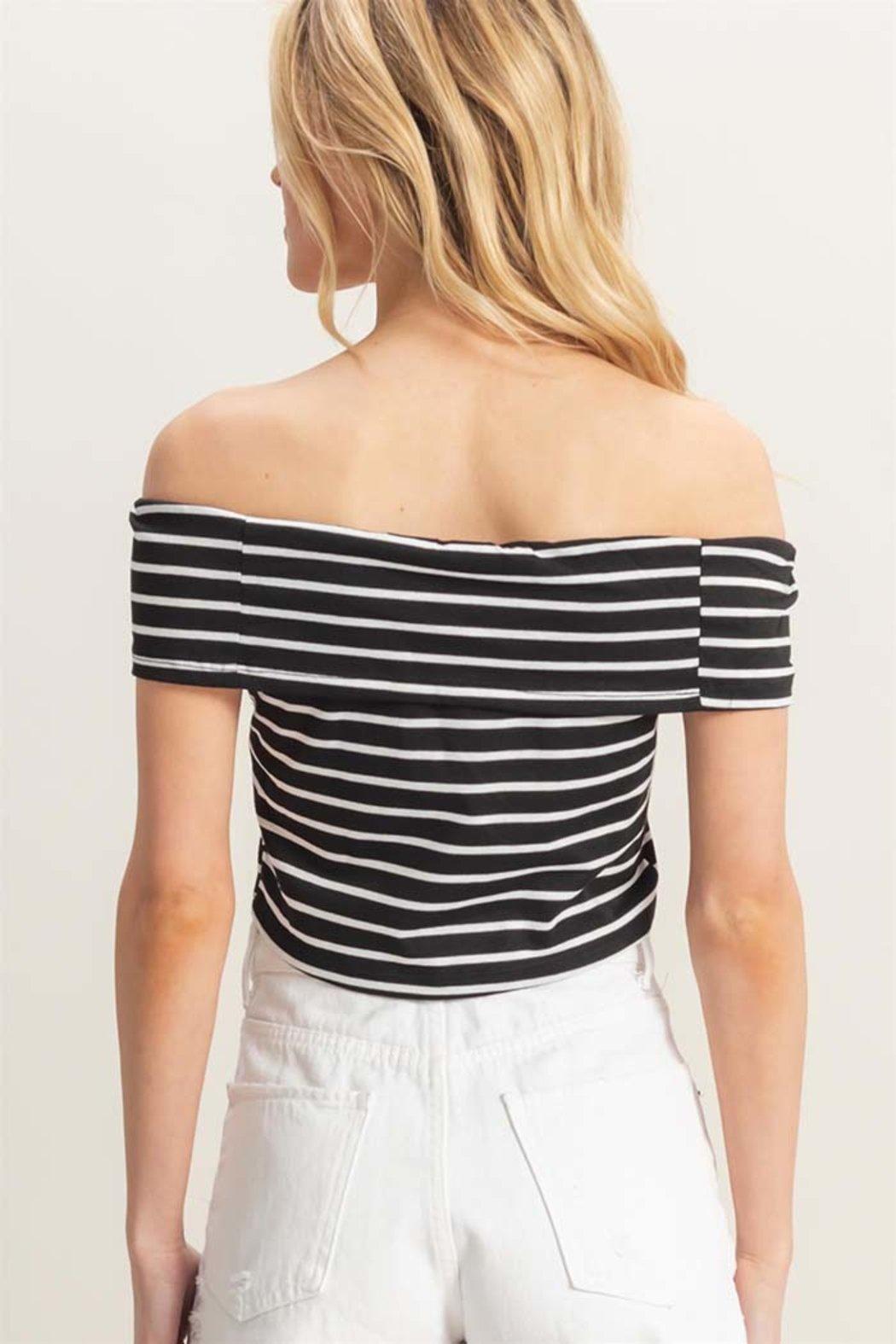 Off Shoulder Striped Snug Fit Knit Top Product Image