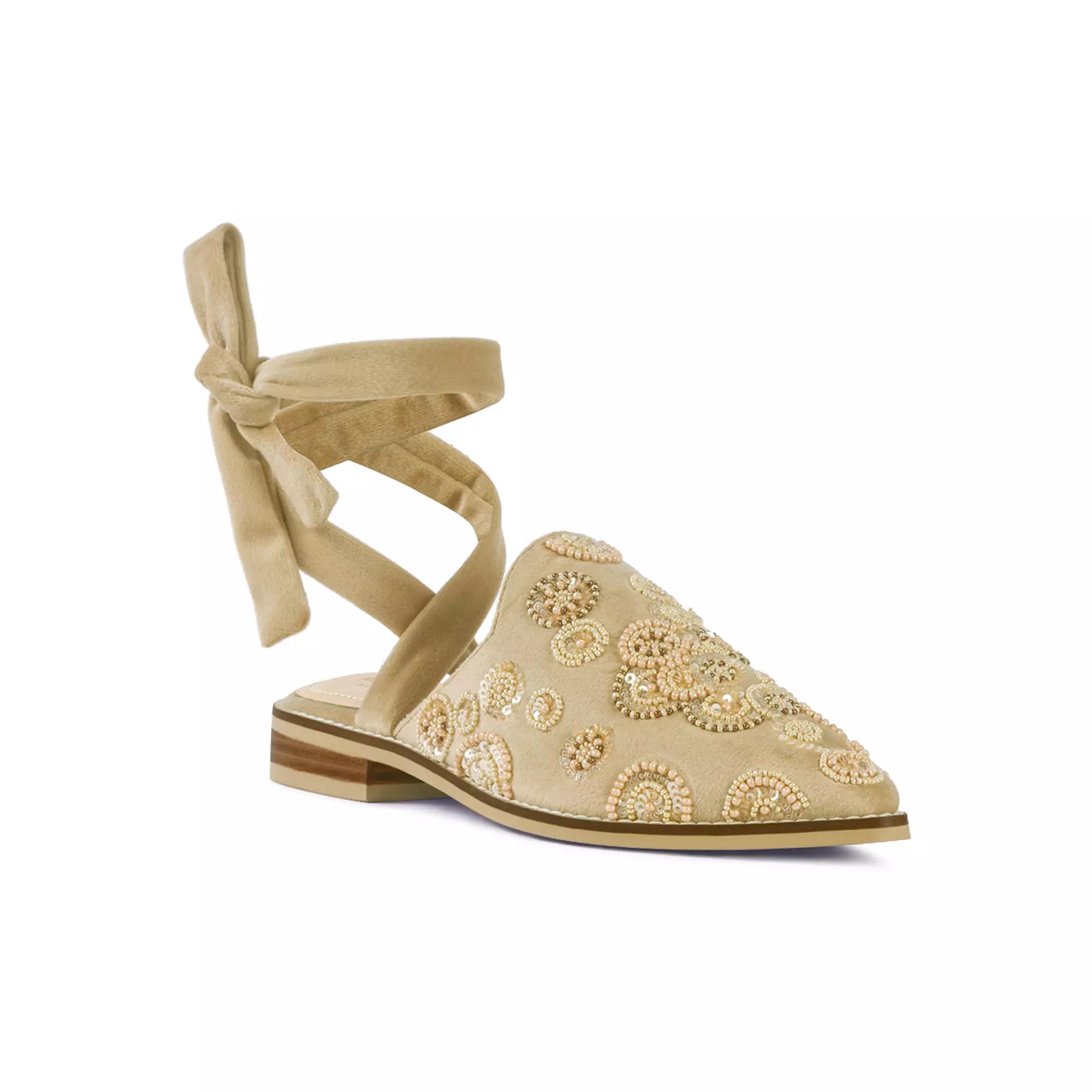 Rag & Co Mande Women's Embroidered Velvet Mules, Size: 5, Beige Product Image