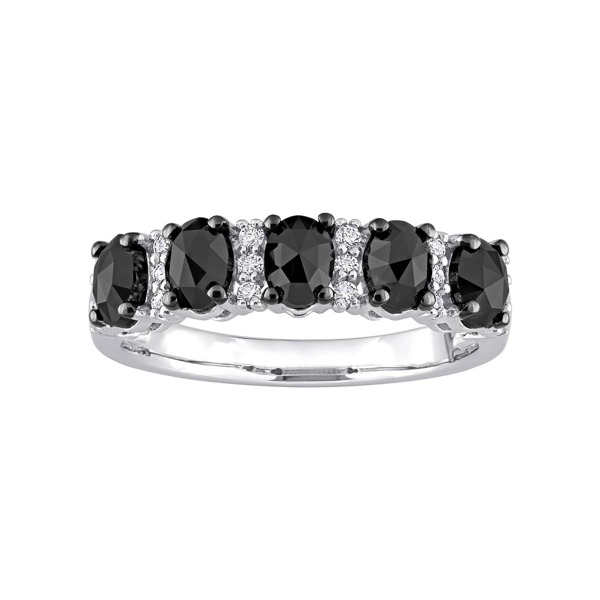 Stella Grace 10k White Gold 1 1/4 Carat T.W. Oval Black Diamond & 1/7 Carat T.W. Lab-Created Moissanite Wedding Band, Women's,  Product Image