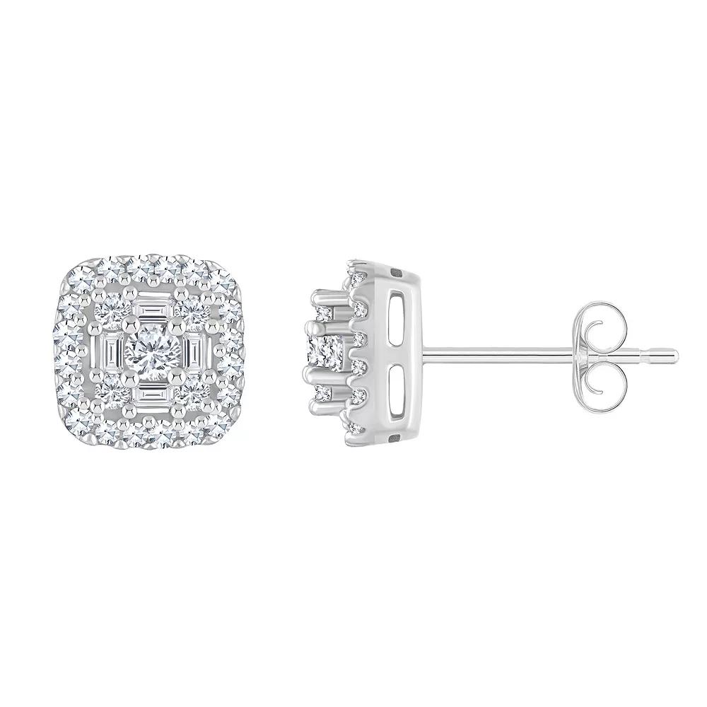 Celebration Gems 14k Gold 1/3 Carat T.W. Diamond Cushion Cluster Earrings, Women's, 14k White Gold Product Image