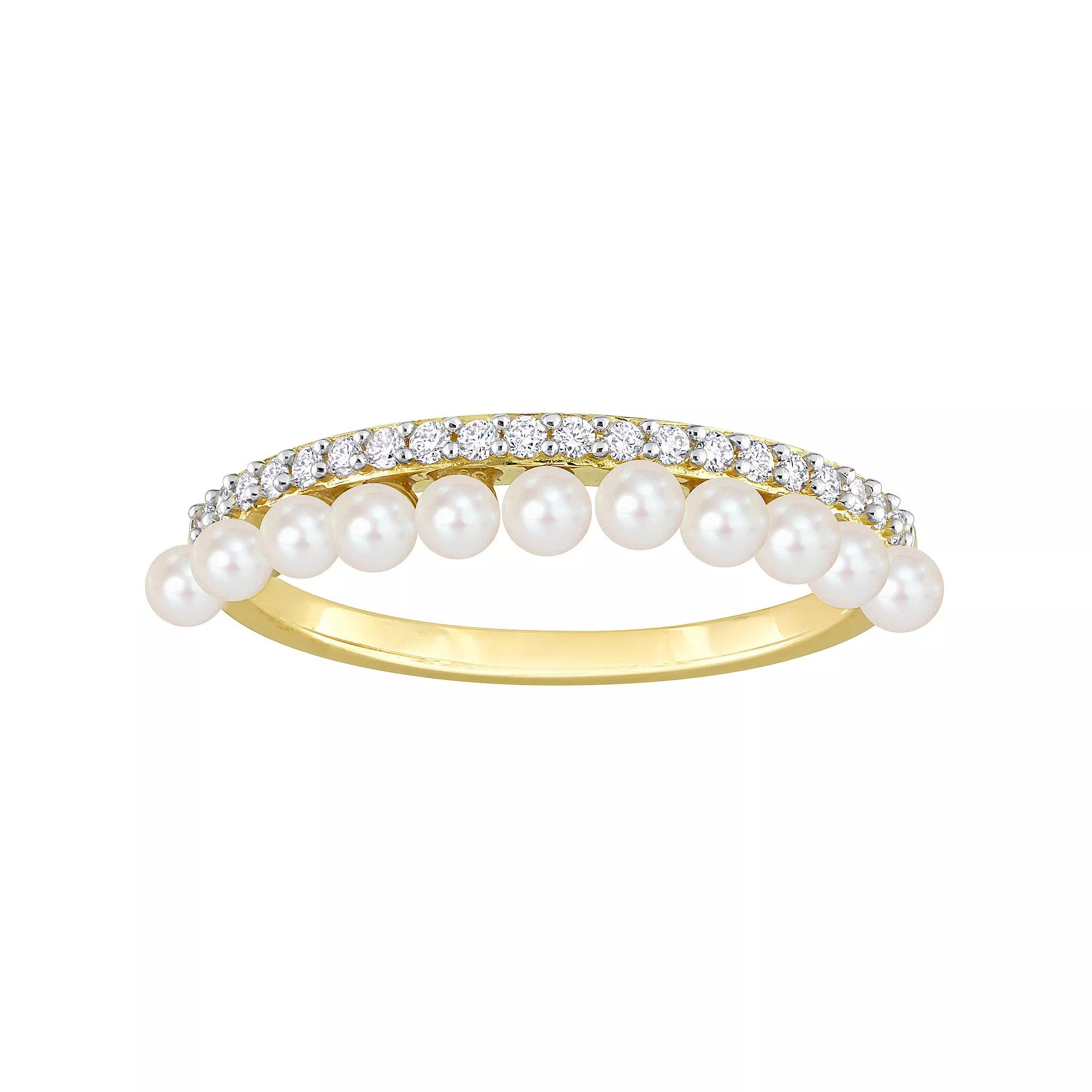 Stella Grace 14k Gold Freshwater Cultured Pearl & 1/6 Carat T.W. Diamond Single Row Ring, Women's Product Image