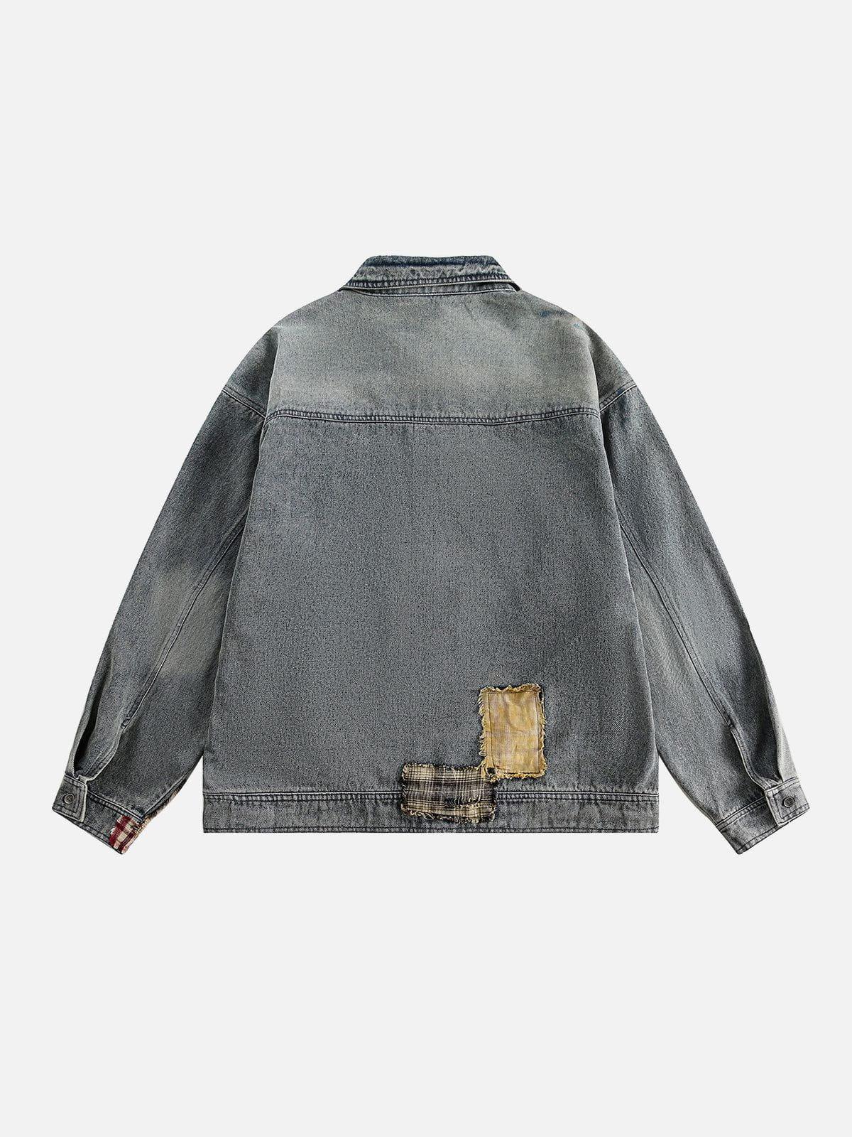 Aelfric Eden Plaid Patchwork Denim Jacket Product Image