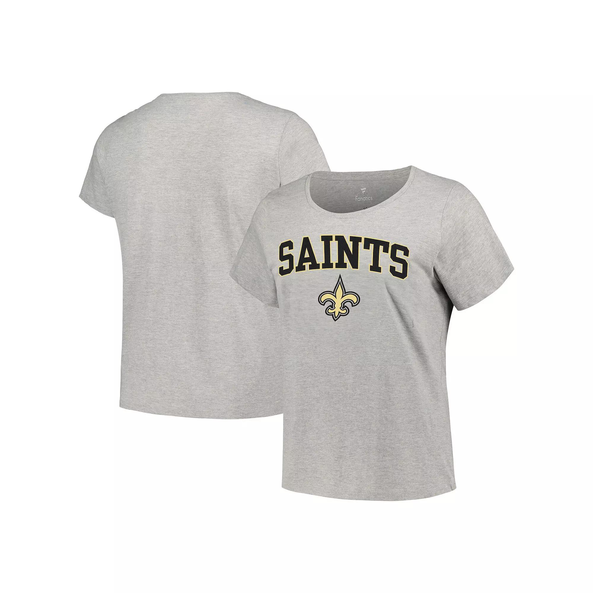 Women's Fanatics Branded Heather Gray New Orleans Saints Plus Size Arch Over Logo T-Shirt, Size: 1XL, Grey Product Image