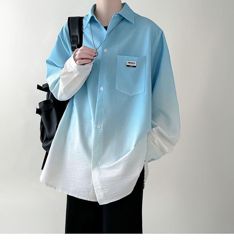 Long-Sleeve Gradient Button-Up Shirt Product Image