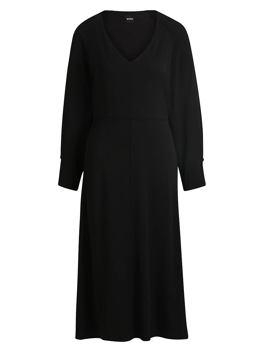 Womens V-Neck Dress with Button Cuffs Product Image