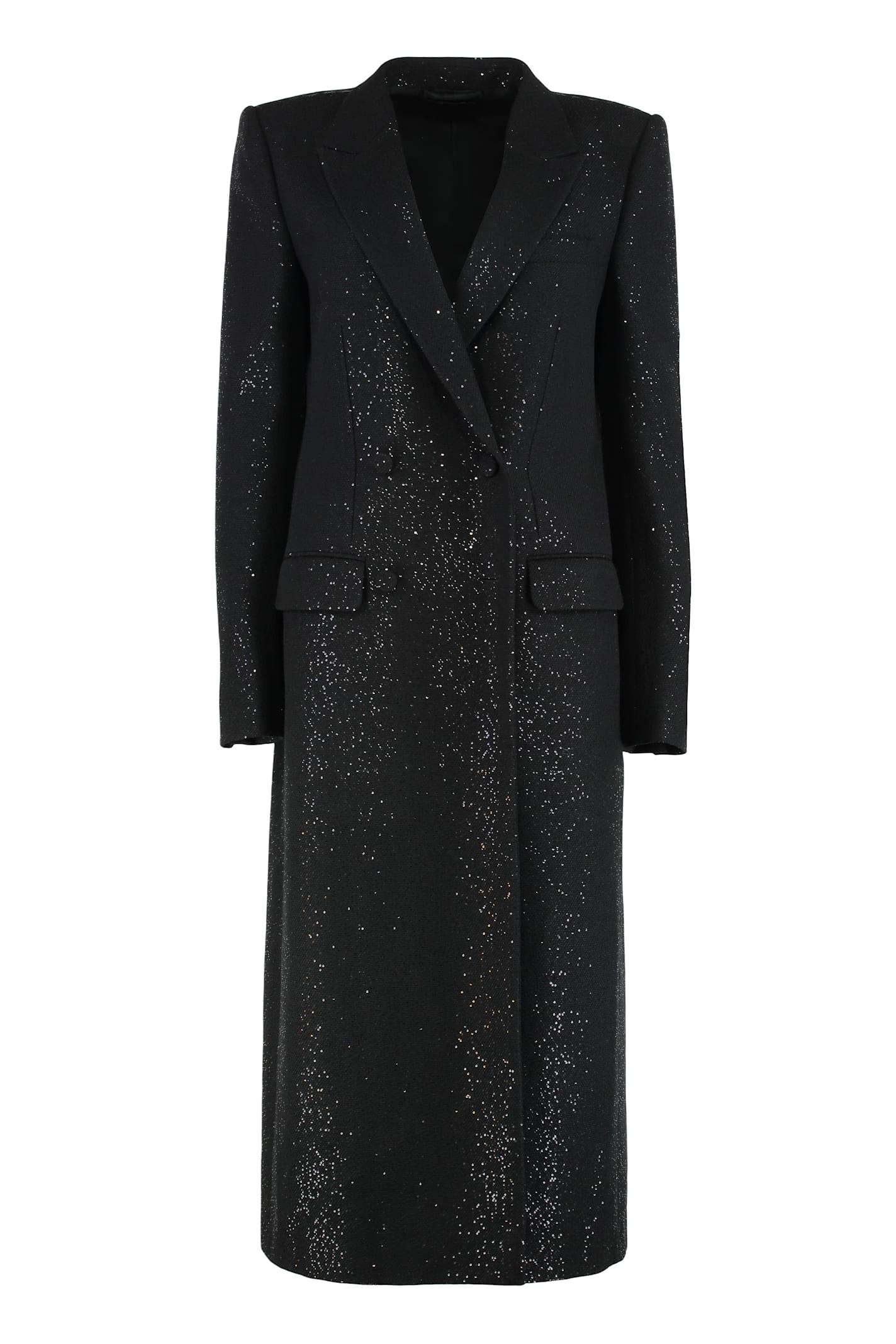TOM FORD Sequined Wool Blend Crepe Double Breasted Coat In Black Product Image