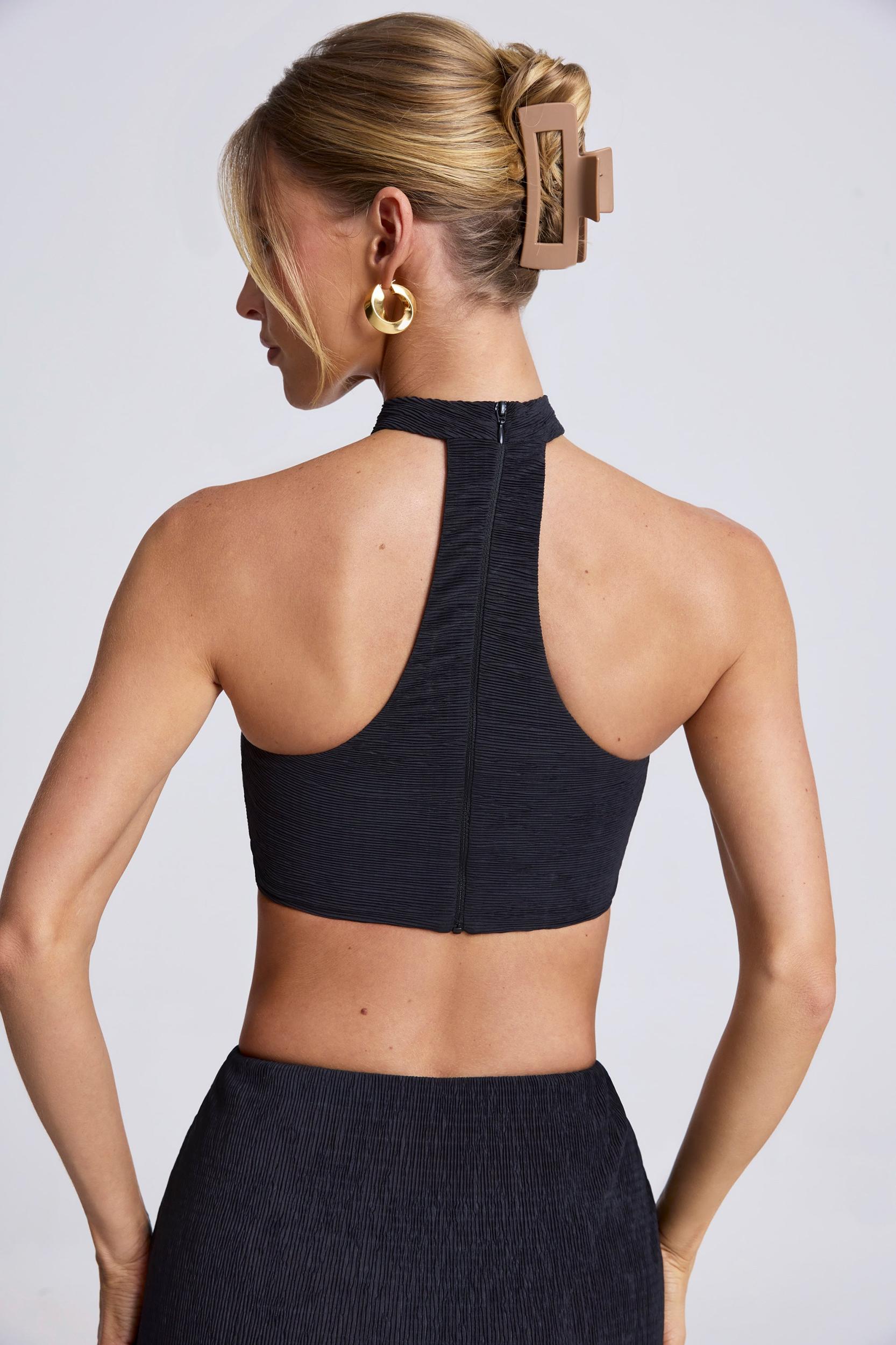 Hardware Detail Choker Crop Top in Black Product Image