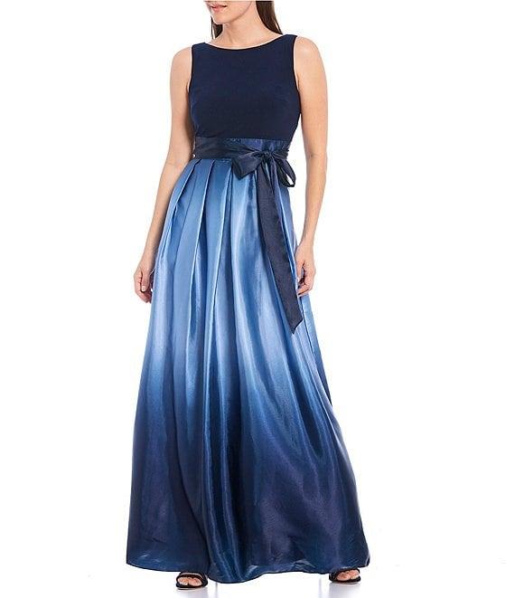 Ignite Evenings Petite Size Boat Neck Ombre Satin Bow Sleeveless Gown Product Image