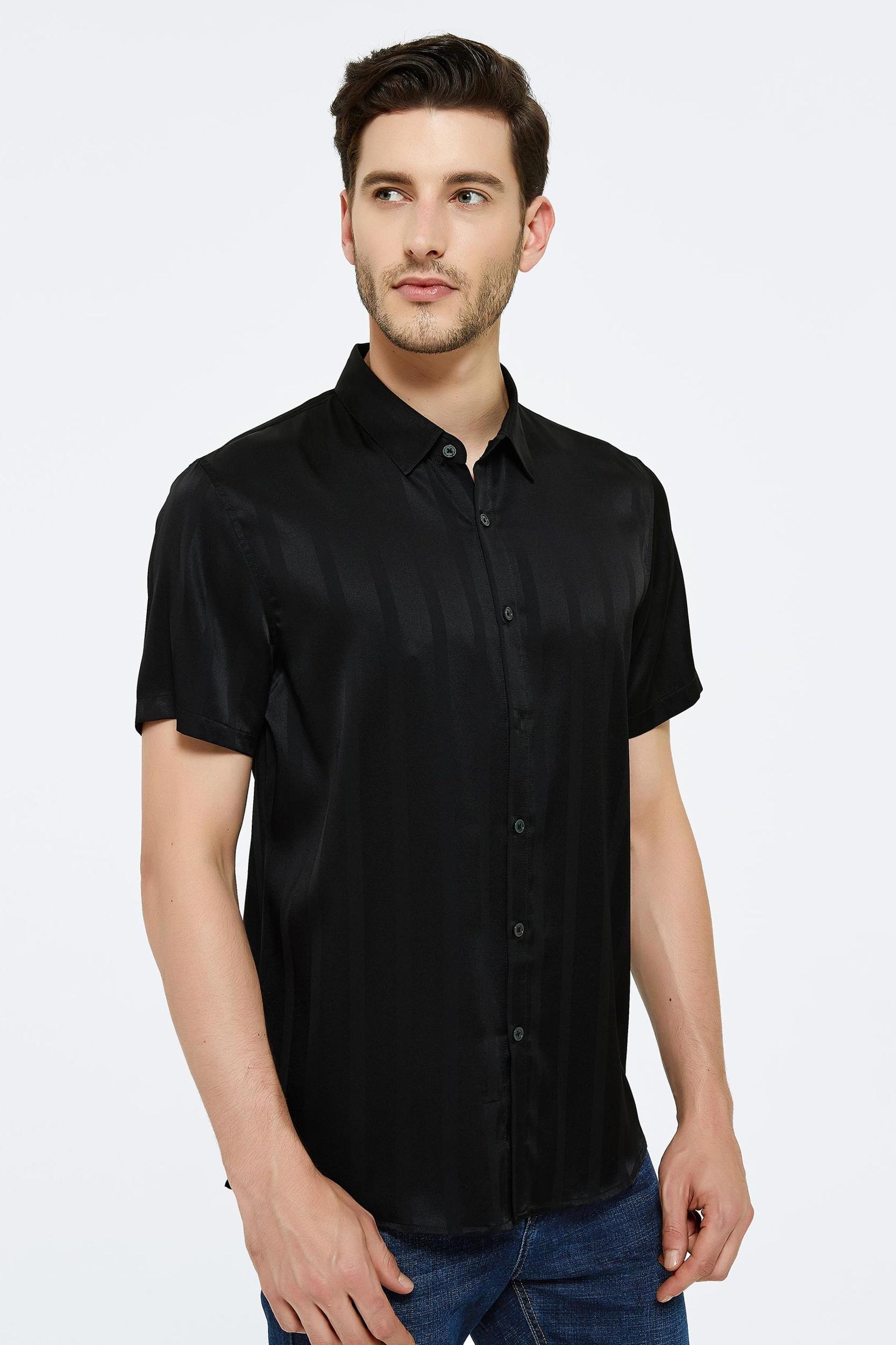 Jacquard Striped Silk Shirt For Men Product Image
