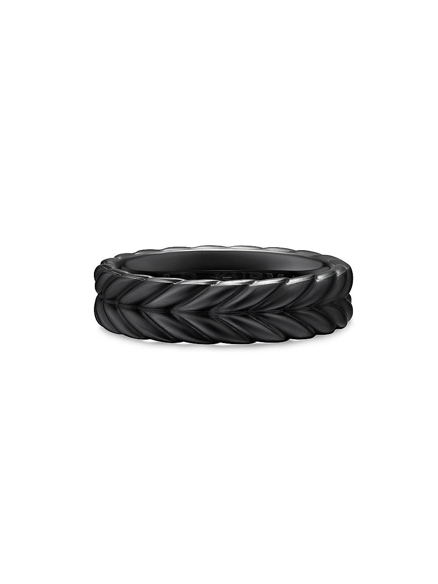 Mens Chevron Band Ring in Black Titanium, 6.2MM Product Image