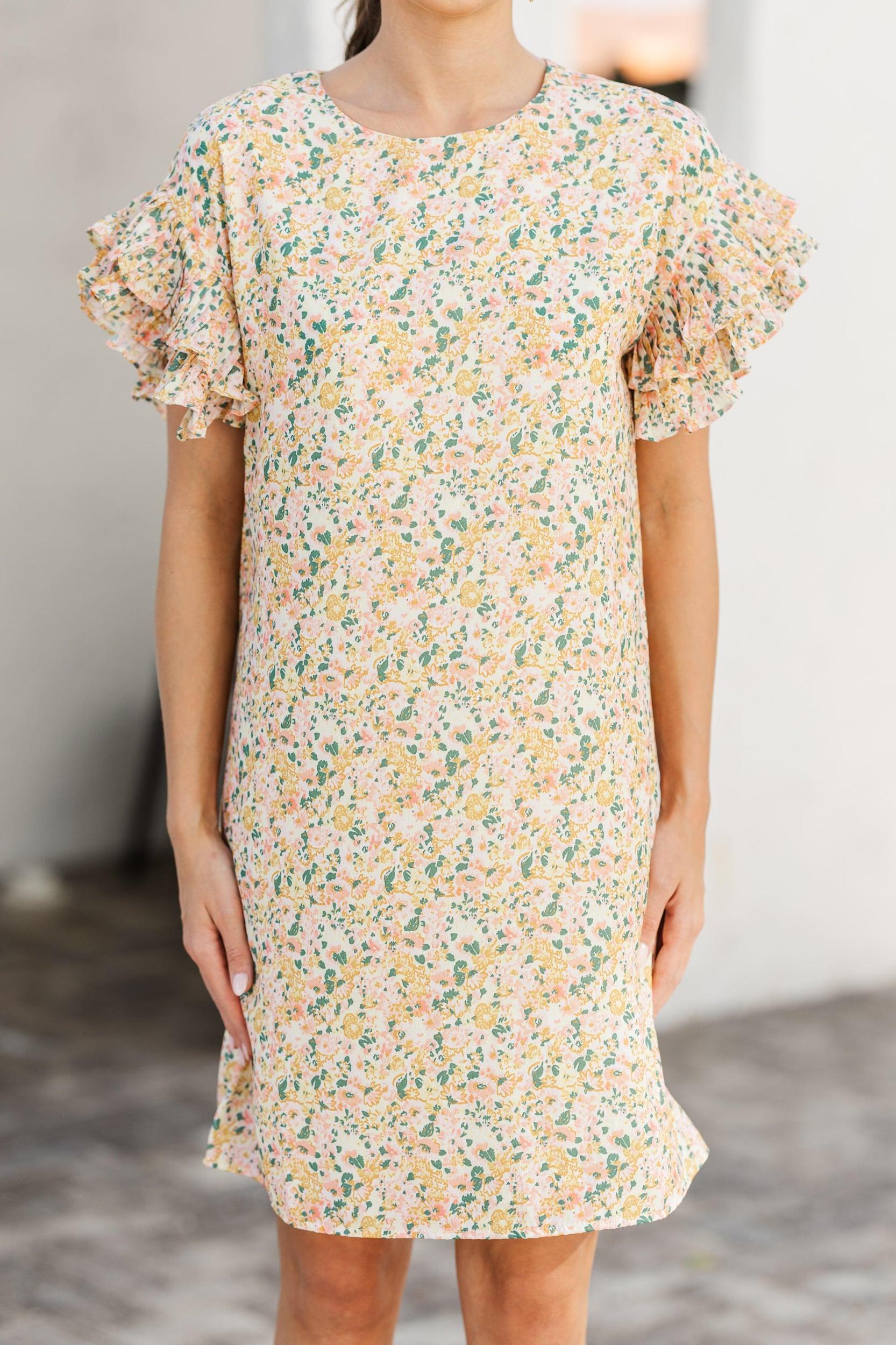 What A Vision Yellow Ditsy Floral Ruffled Dress Female Product Image