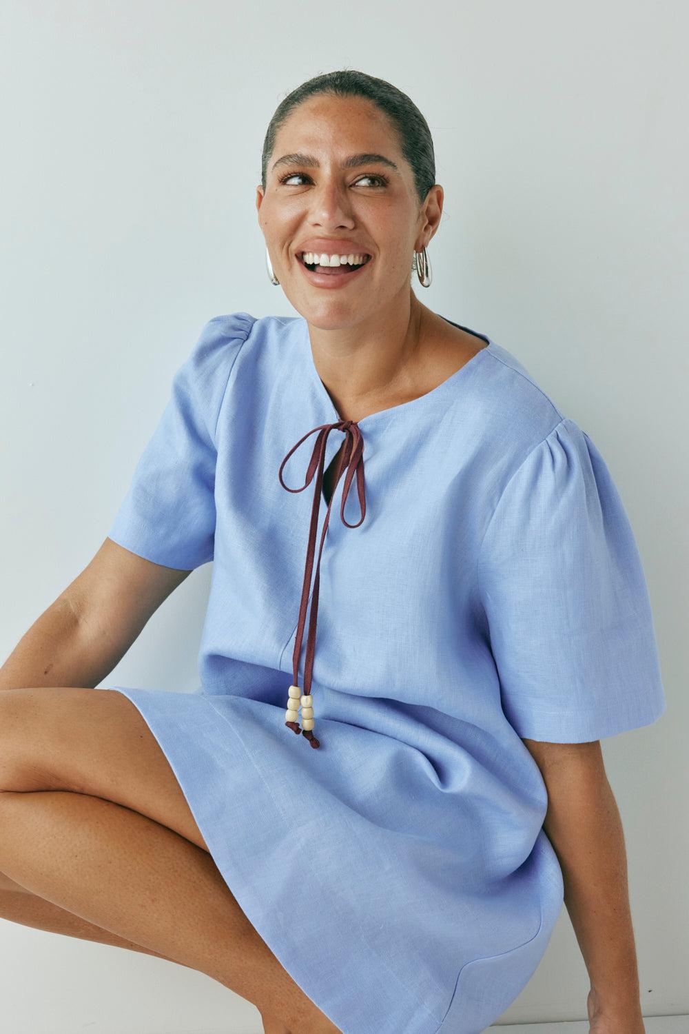 Olsen Linen Mini Dress Blue Product Image