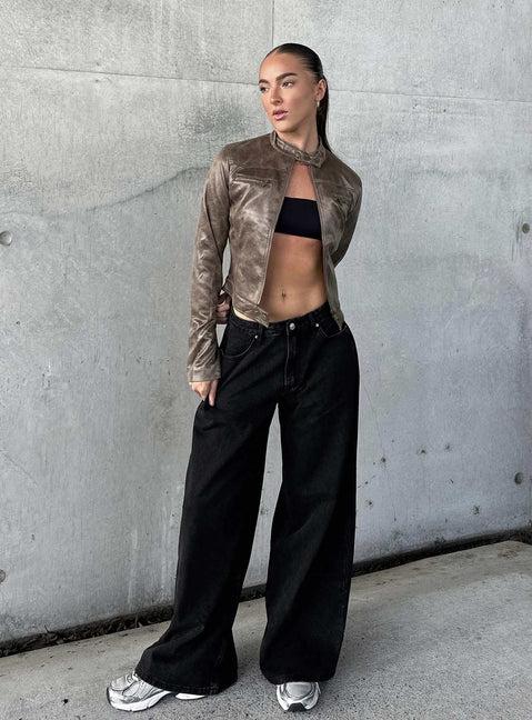 Naylor Mid Rise Wide Leg Jeans Washed Black Denim Product Image