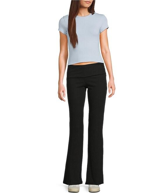 Honey & Sparkle Ribbed Mid Rise Fold Over Flare Leggings Product Image