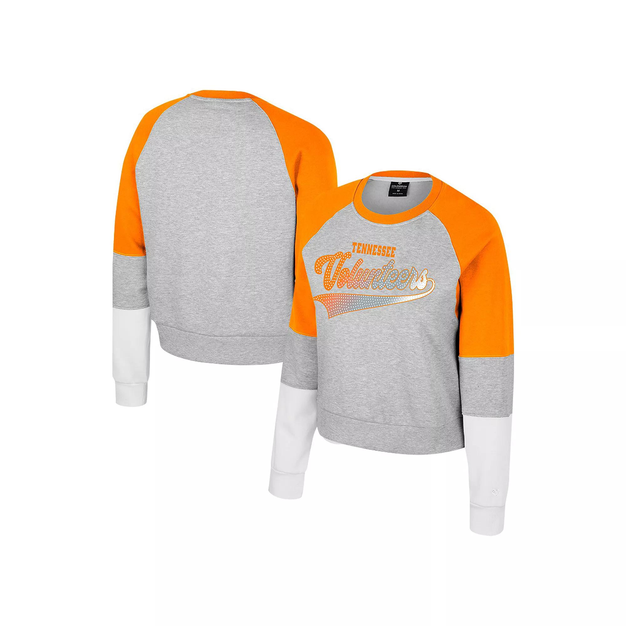 Women's Colosseum Heather Gray Tennessee Volunteers Katinka Rhinestone Scoop Neck Pullover Sweatshirt, Size: Large, Grey Product Image