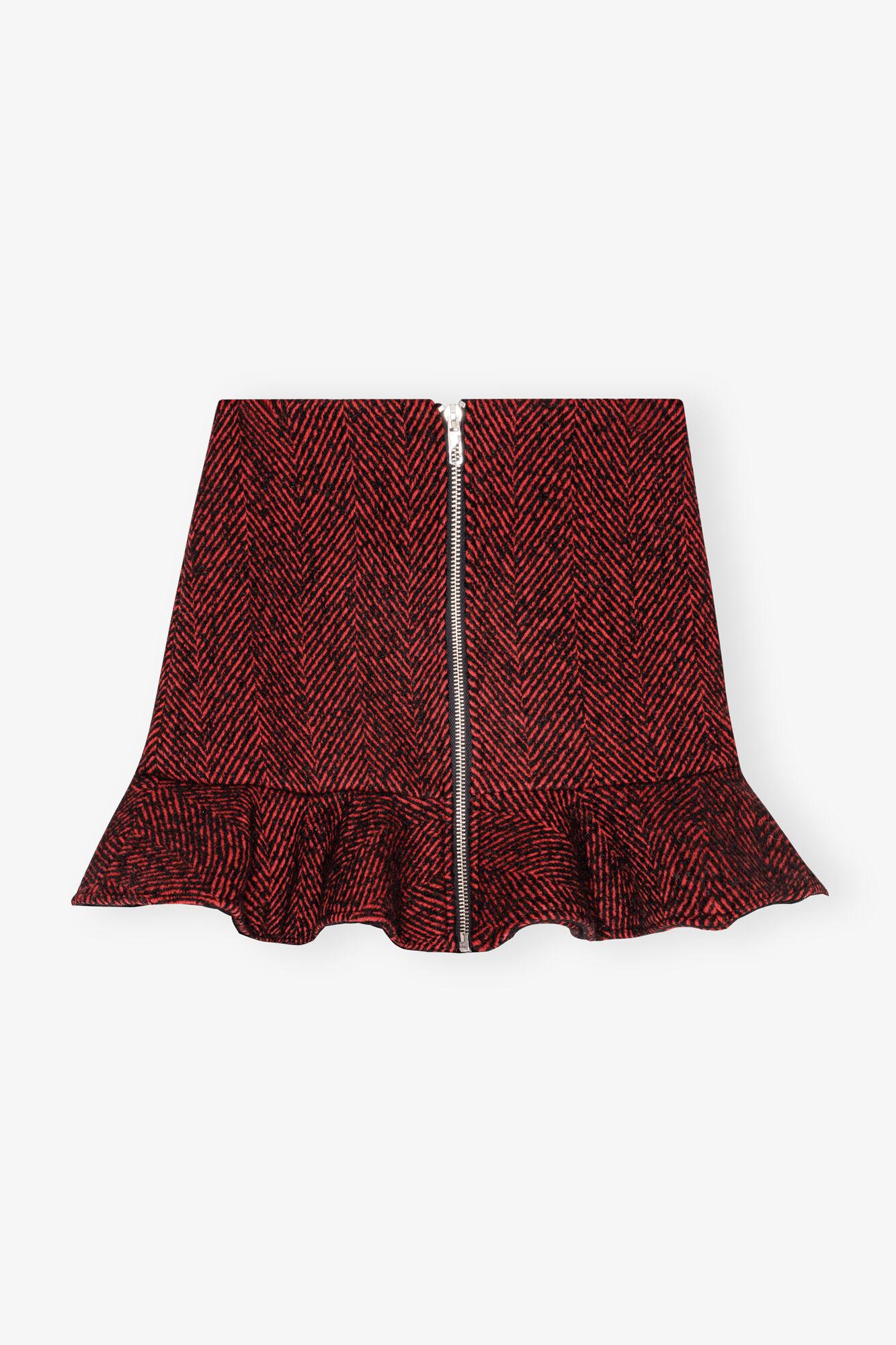Red Herringbone Wool Mini Skirt Product Image
