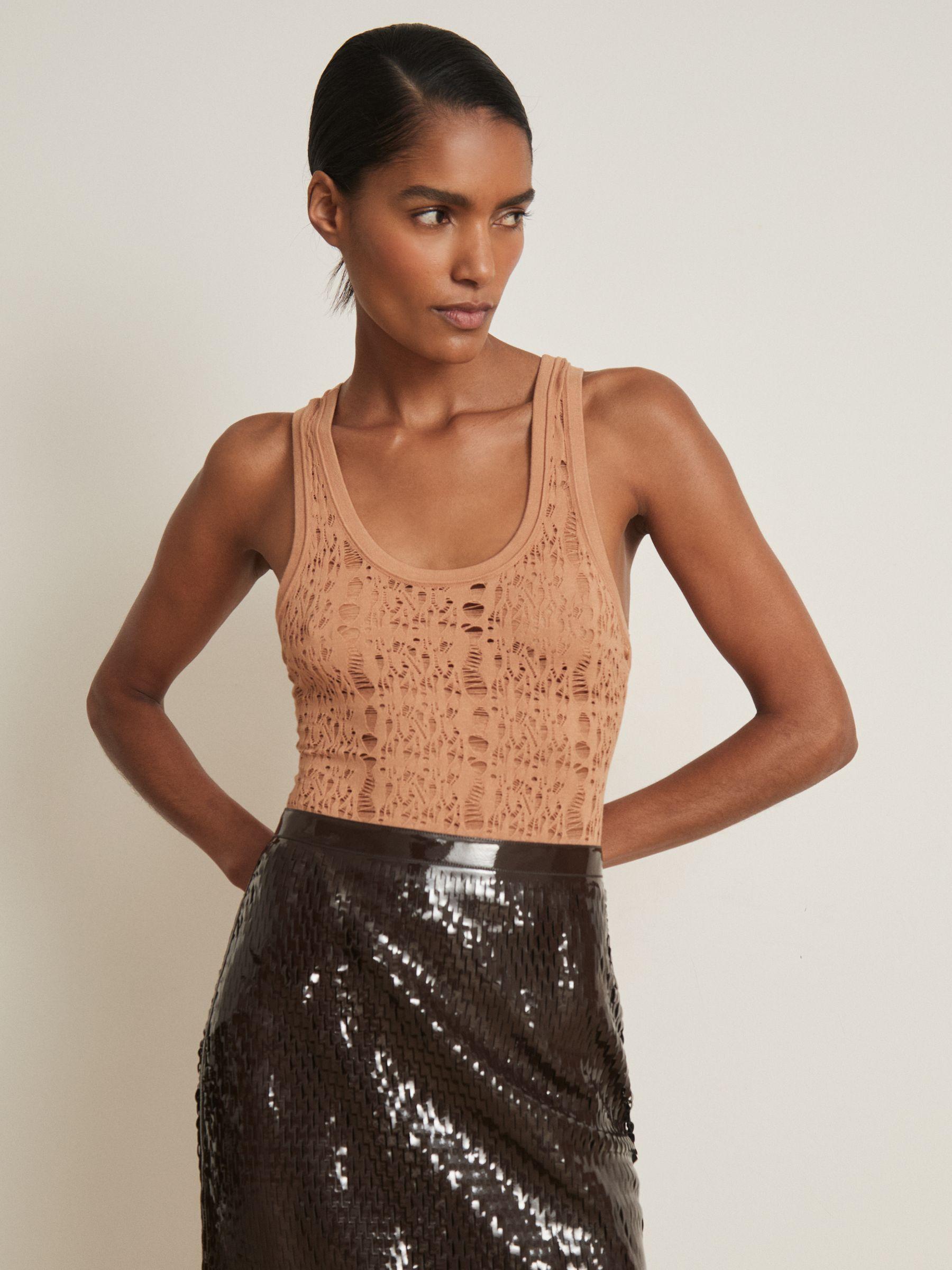 Atelier Ladder Knit High Neck Bodysuit in Tan Product Image