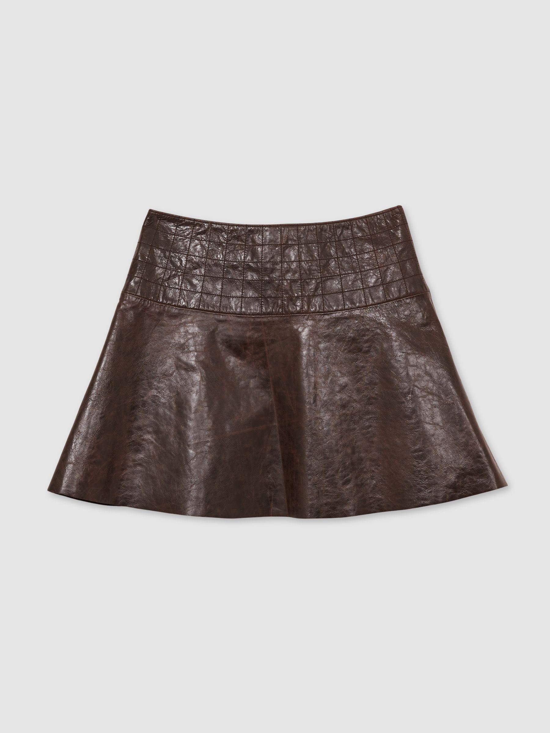 Leather Flared Mini Skirt in Chocolate Product Image