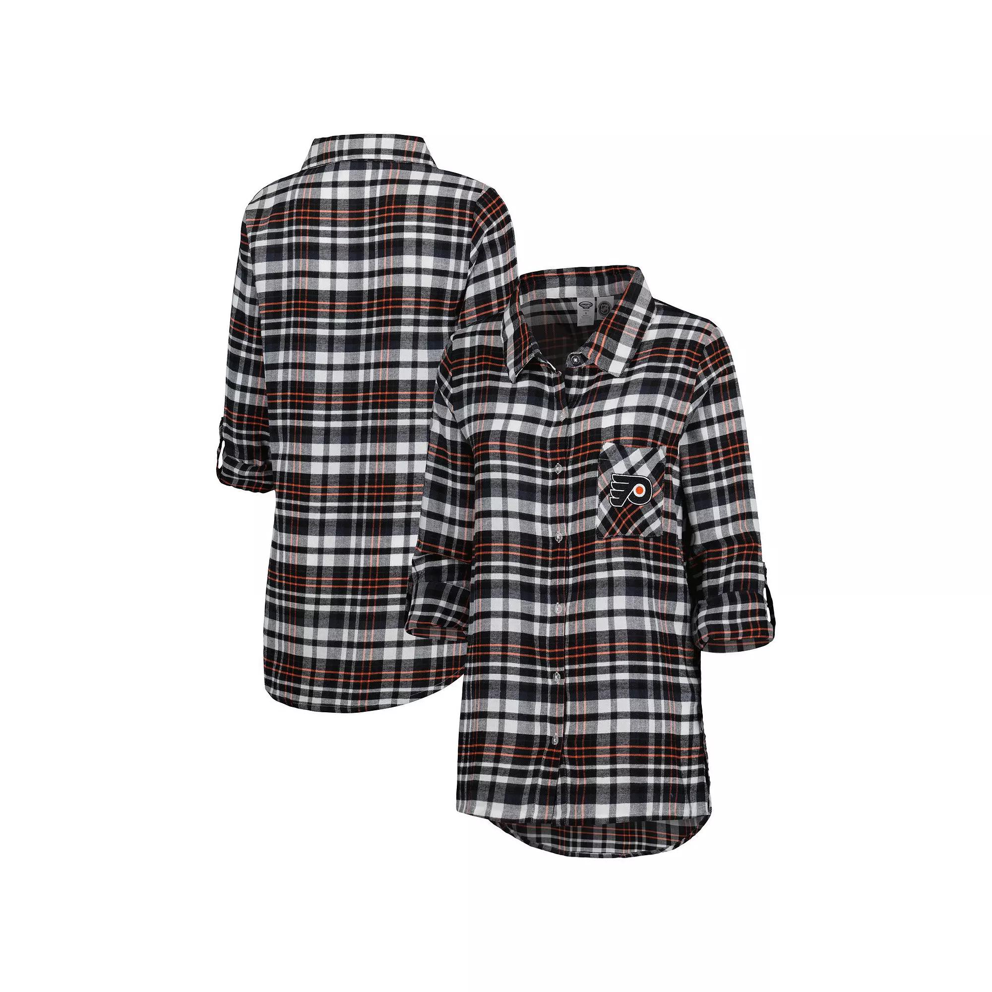 Women's Concepts Sport Black Philadelphia Flyers Mainstay Flannel Full-Button Long Sleeve Nightshirt, Size: Medium, Fly Black Product Image