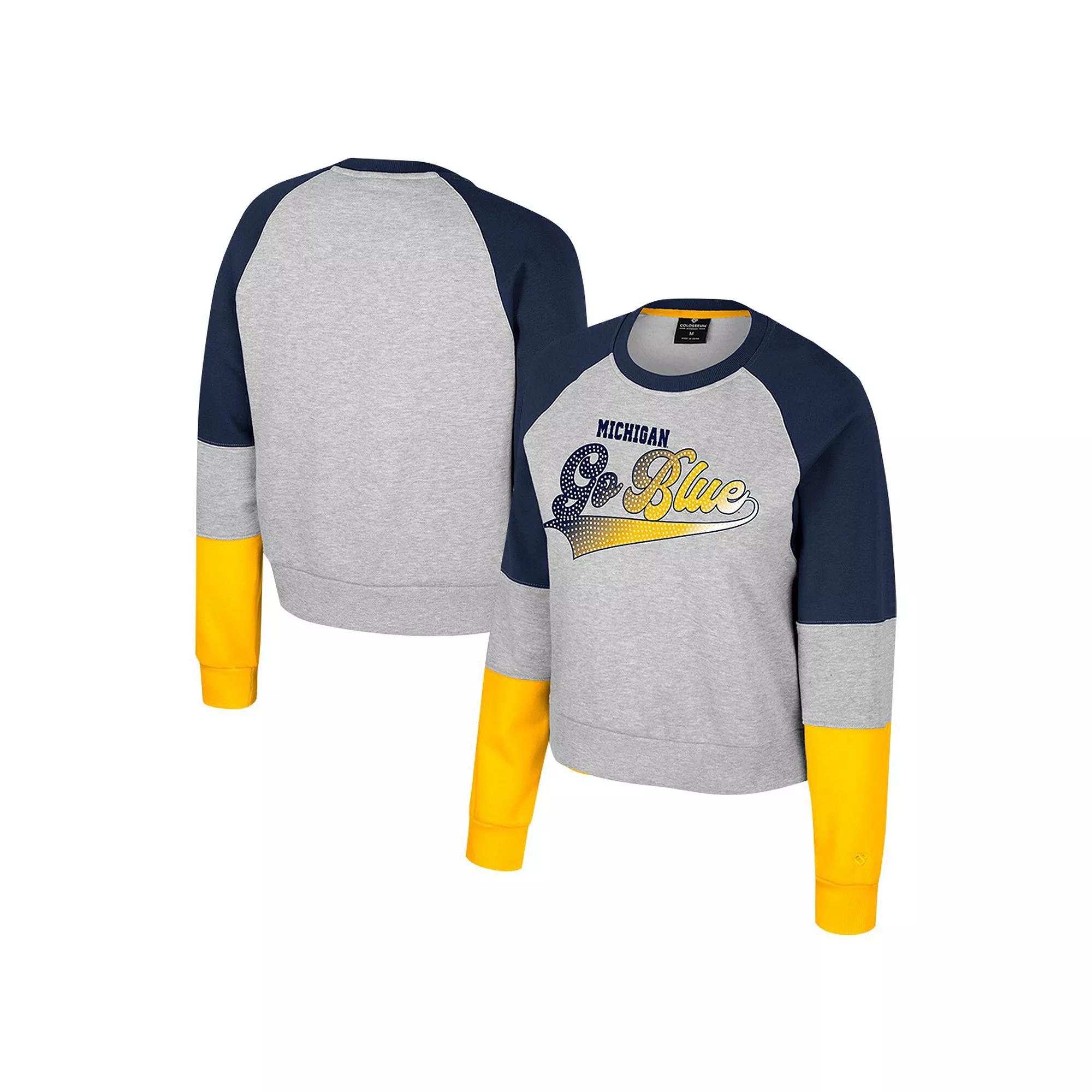 Women's Colosseum Heather Gray Michigan Wolverines Katinka Rhinestone Scoop Neck Pullover Sweatshirt, Size: Small, Grey Product Image