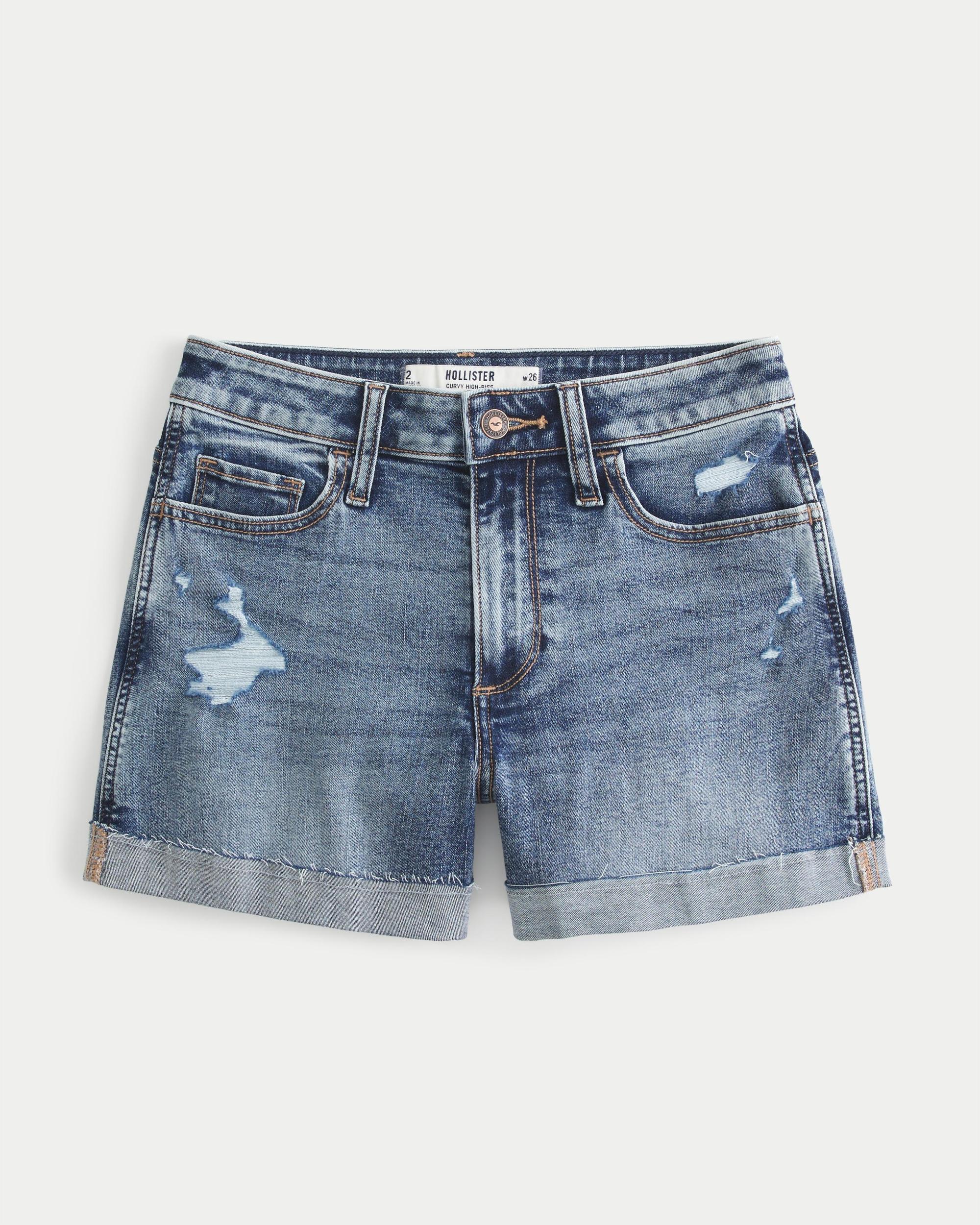 Curvy High-Rise Ripped Dark Wash Denim Shorts 3" Product Image