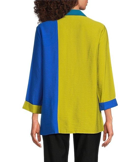 Ali Miles Color Block Point Collar 3/4 Cuff Sleeve Front Button Pop-Over Tunic Product Image